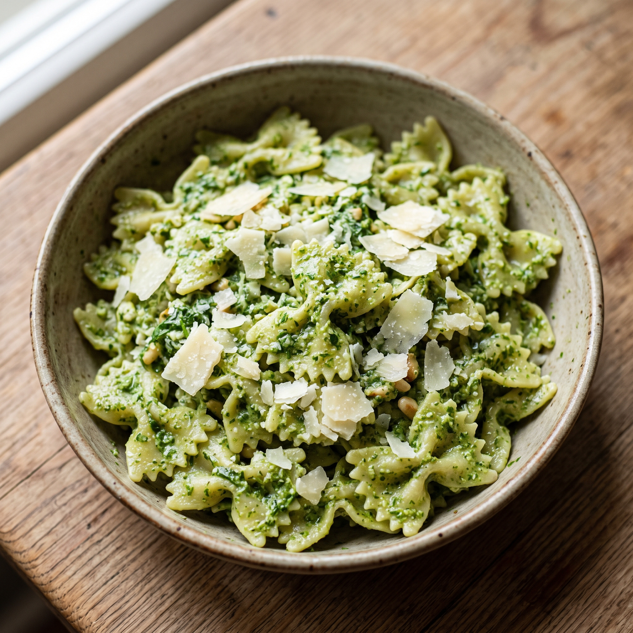 Pasta fredda mit Rucola-Pesto und Parmigiano Reggiano