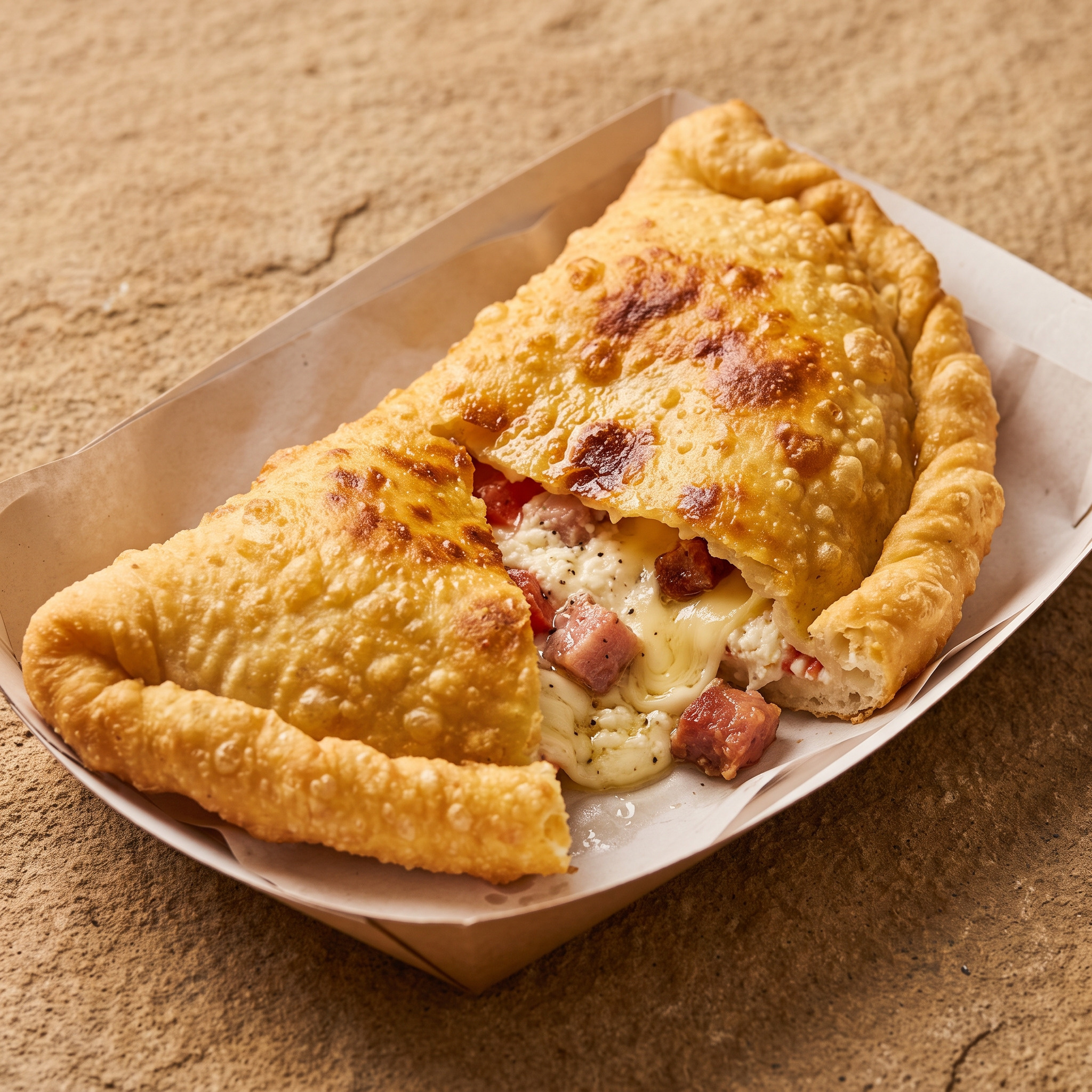 Pizza fritta con ricotta e cicoli