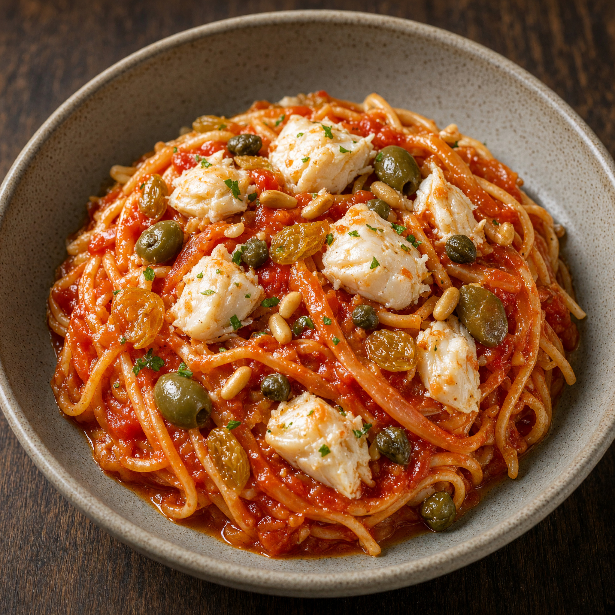 Spaghetti con baccalà alla ghiotta