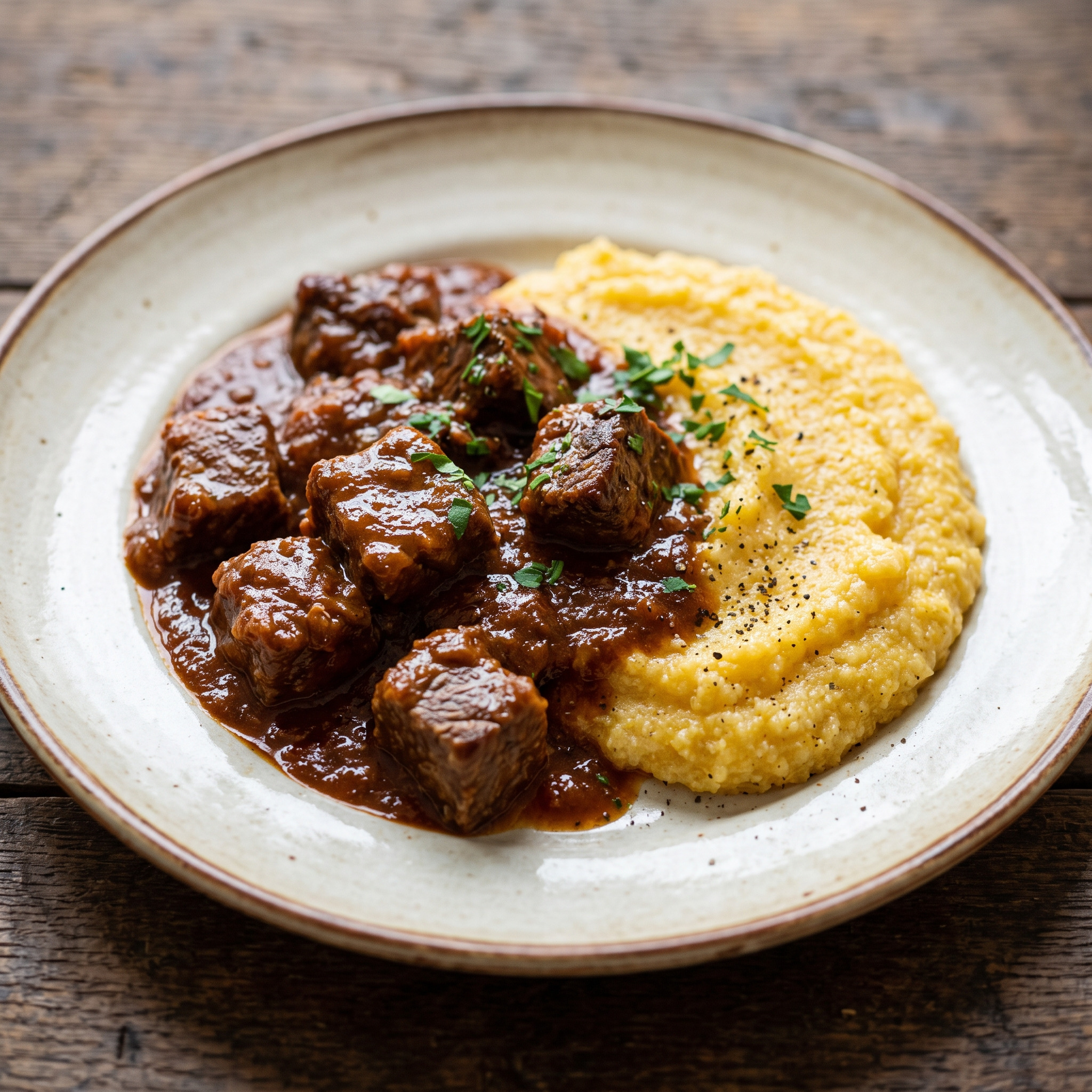 Würziger Rinderschmortopf mit Polenta