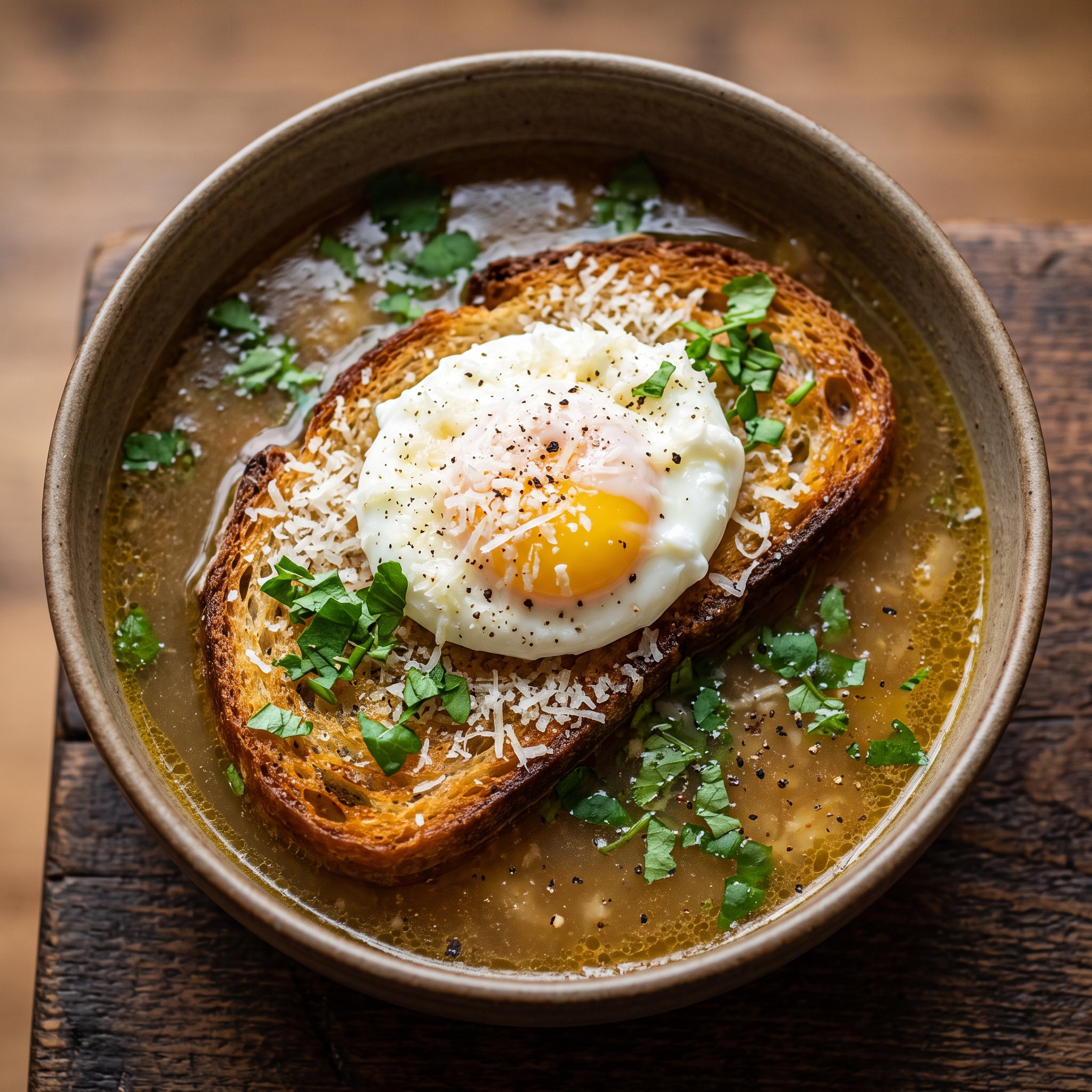 Zuppa alla Pavese mit Ei und Grana Padano