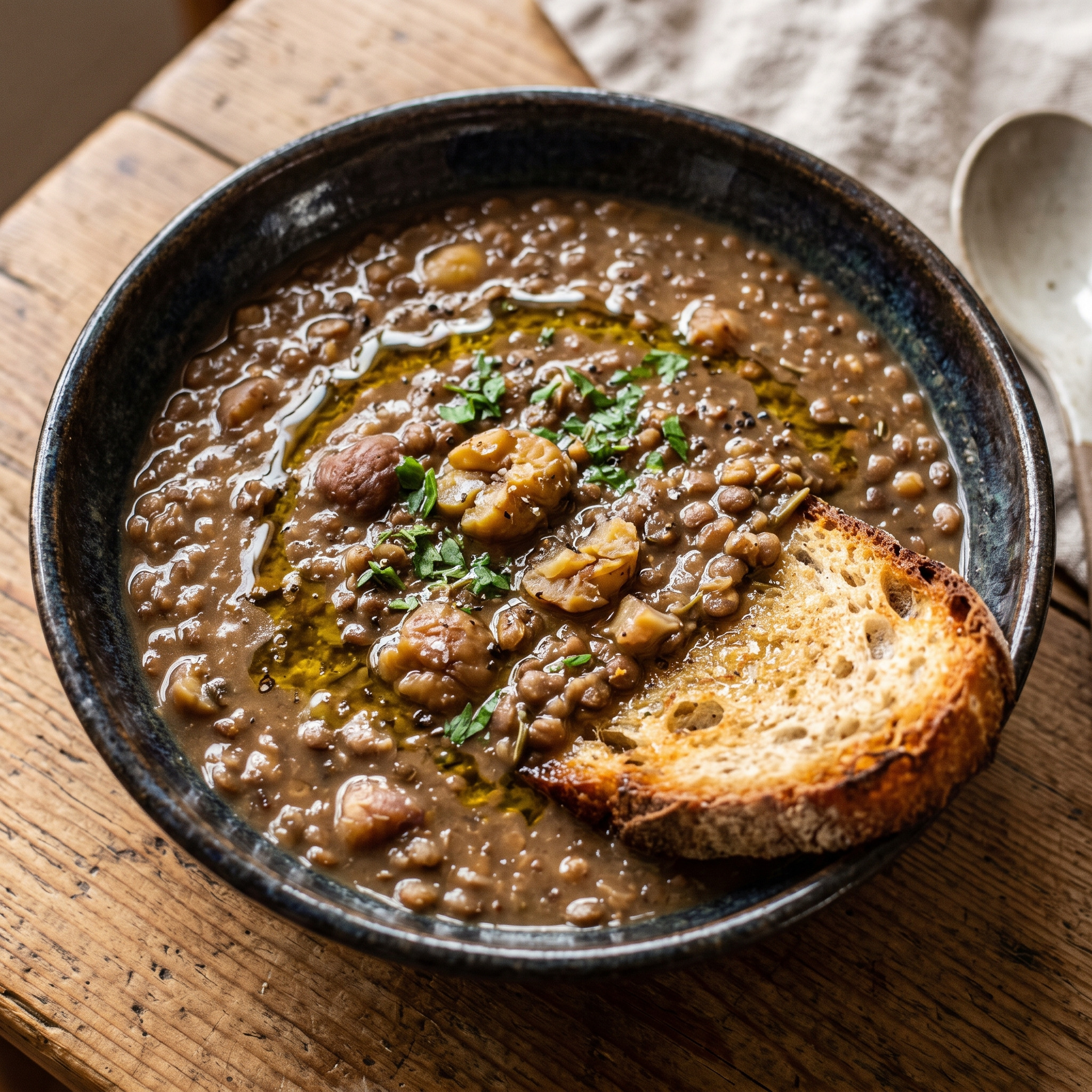 Zuppa di lenticchie di Capracotta e castagne