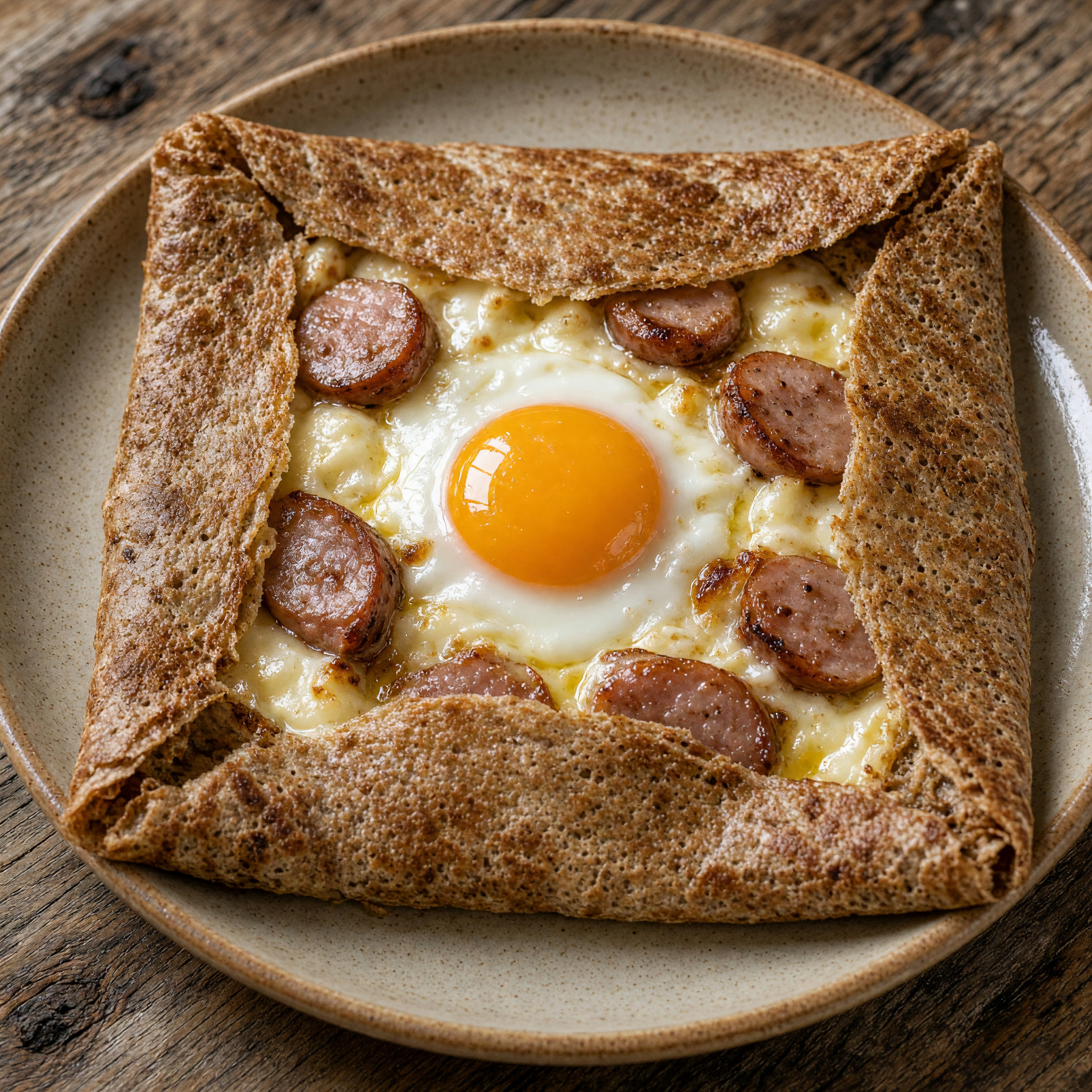 Galette Viroise: Andouille, Camembert und Ei