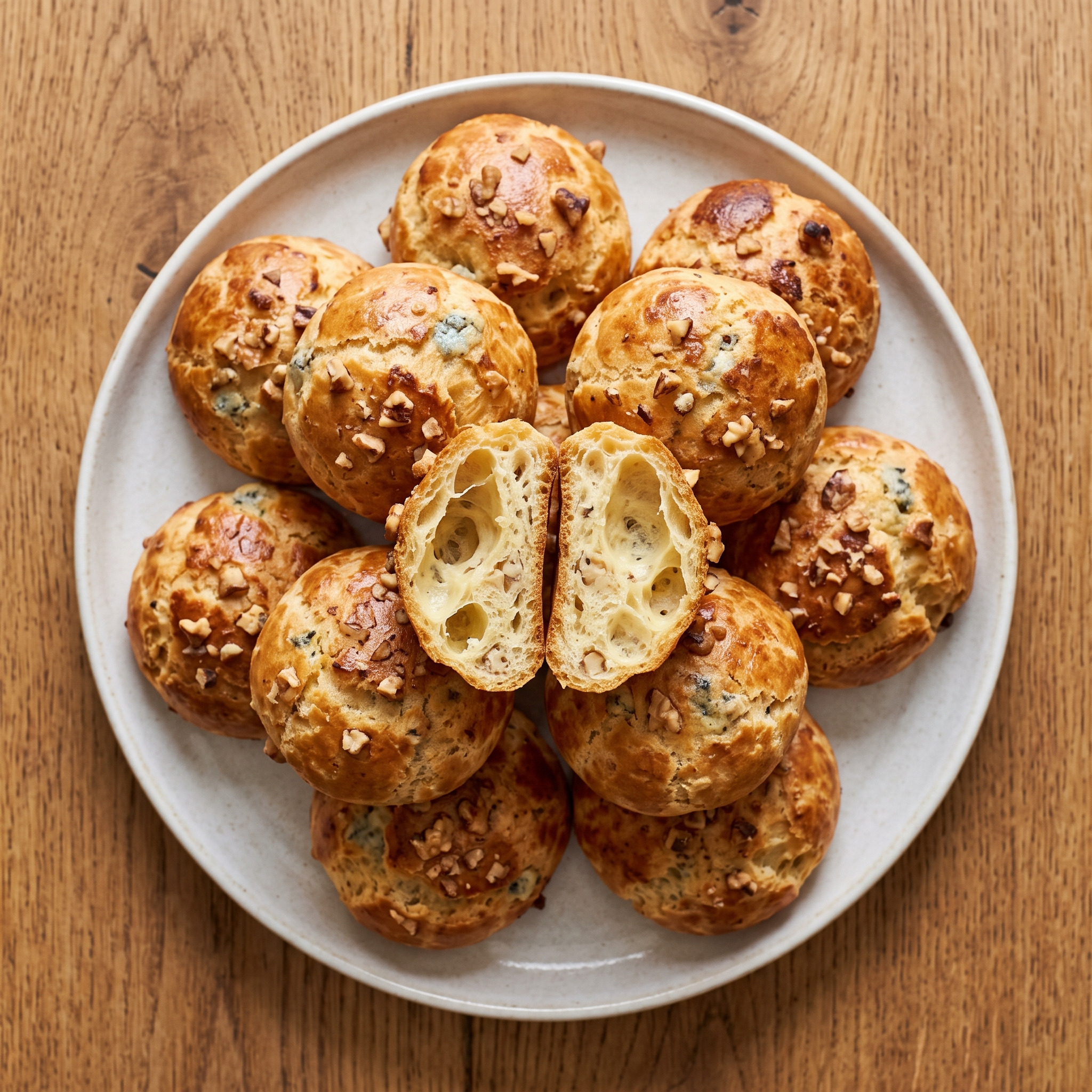Gougères mit Bleu d’Auvergne und Walnüssen