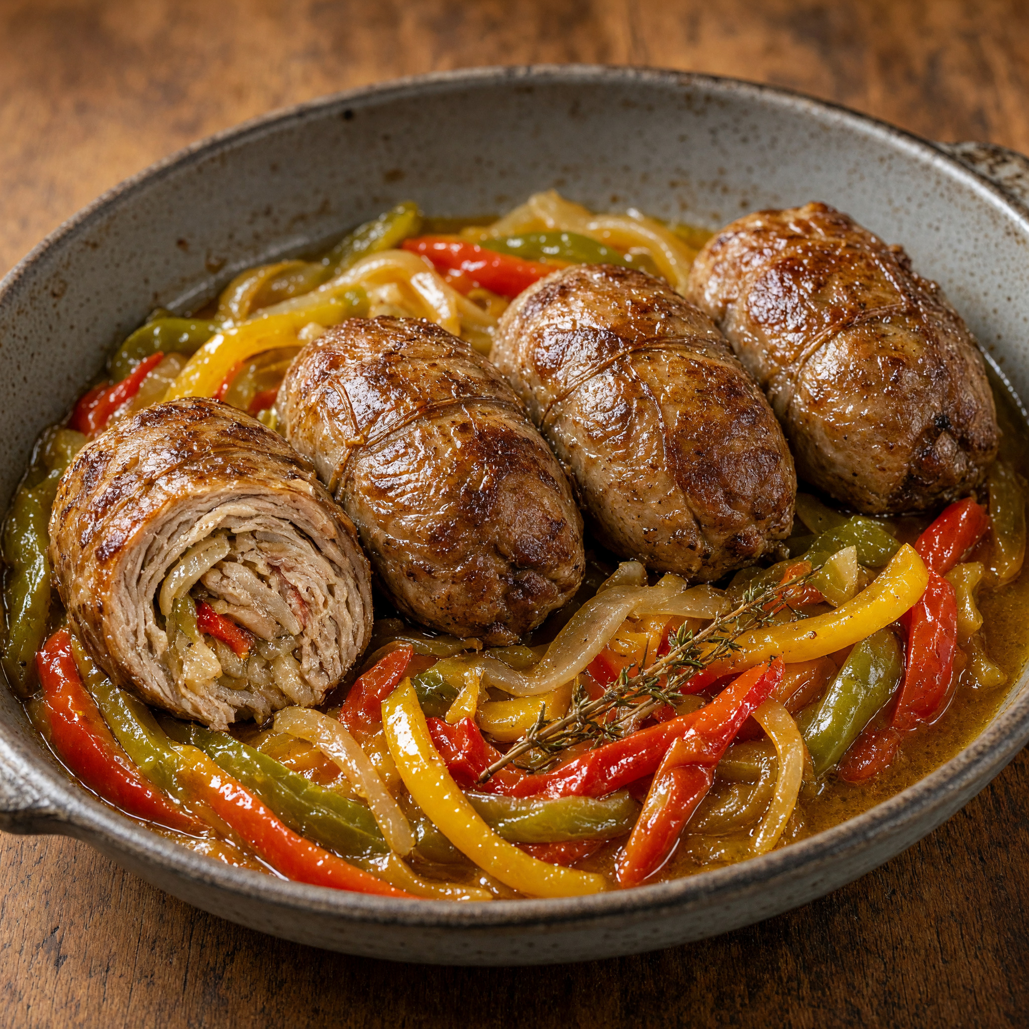 Paupiettes de veau aux trois poivrons