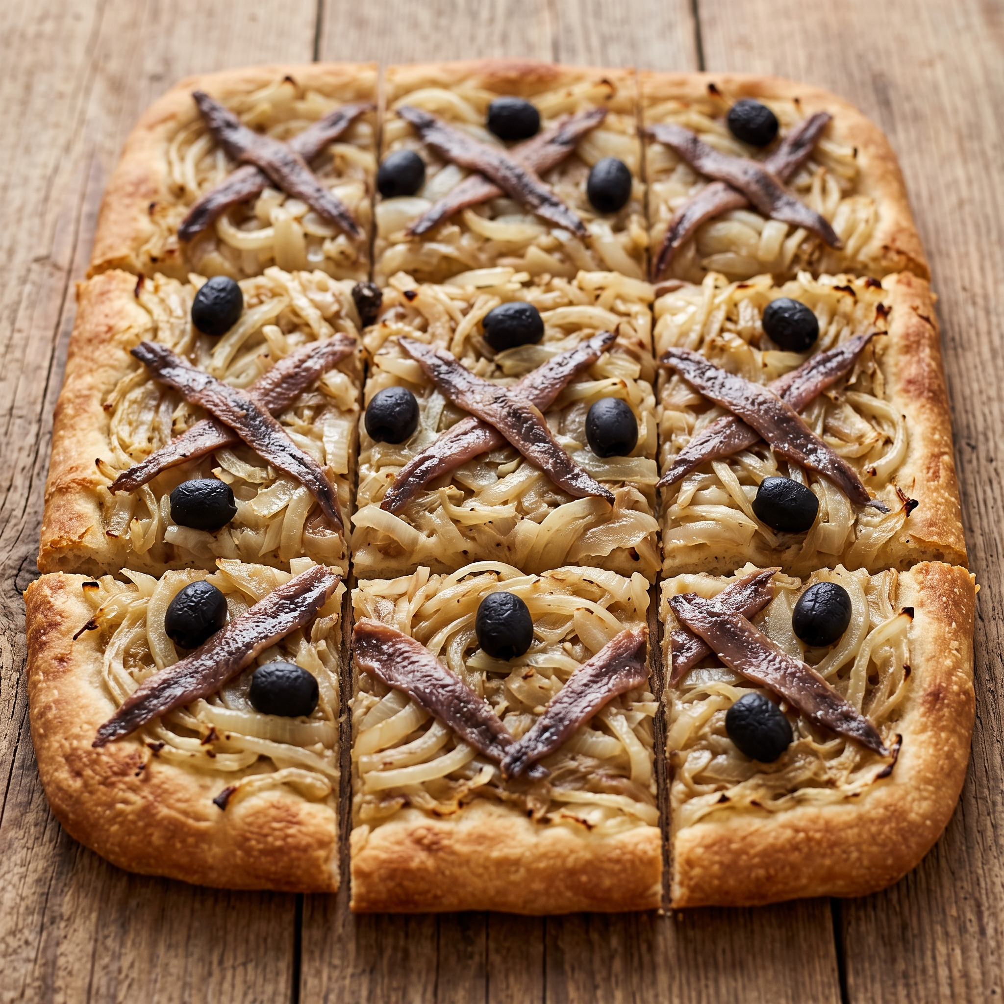 Pissaladière mit Zwiebeln, Sardellen und Oliven