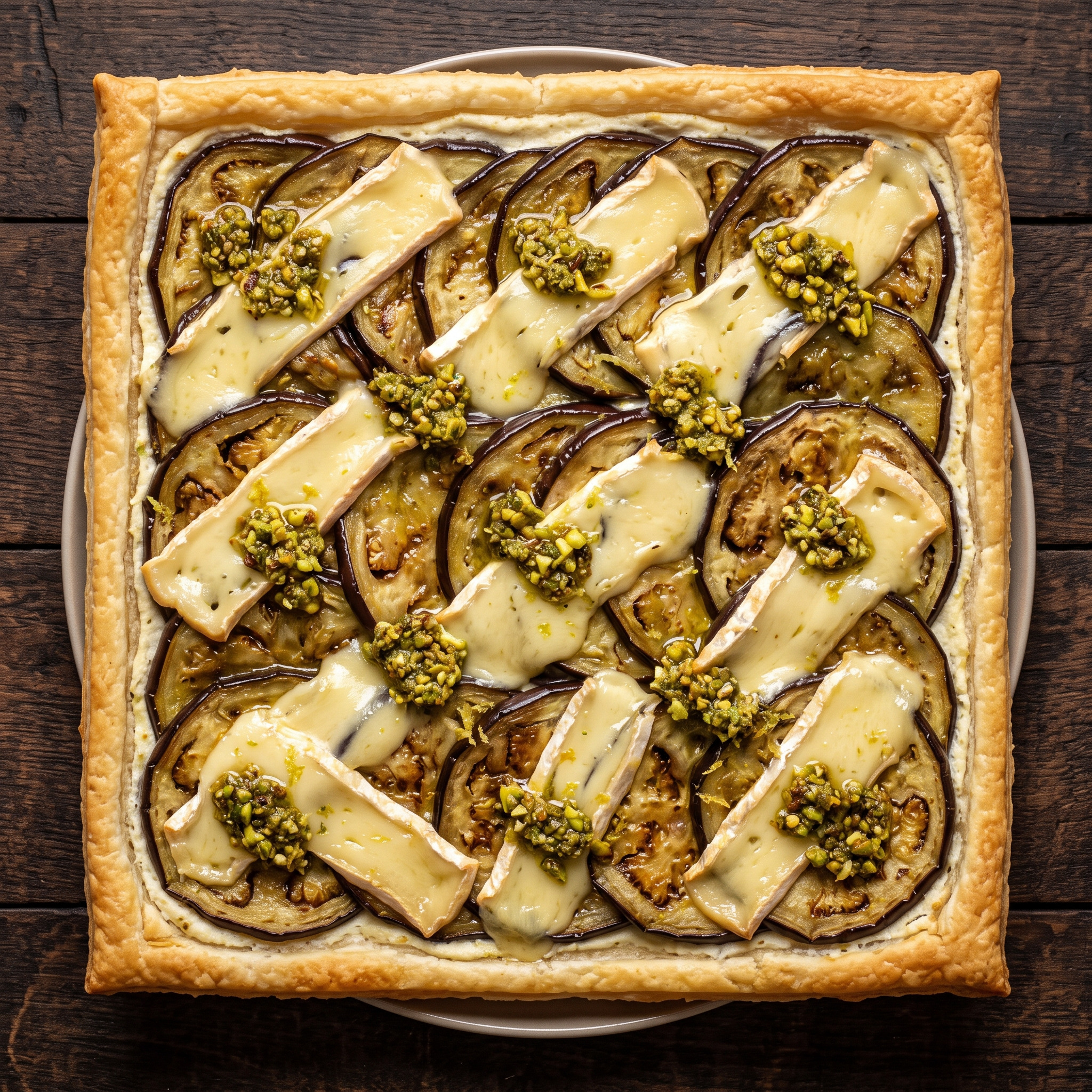 Tarte fine mit Aubergine und Saint-Nectaire