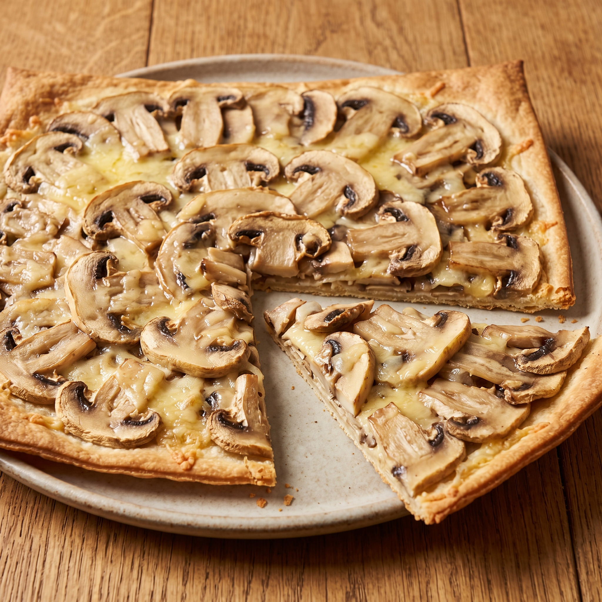 Tarte fine aux champignons de Paris et Emmental de Savoie