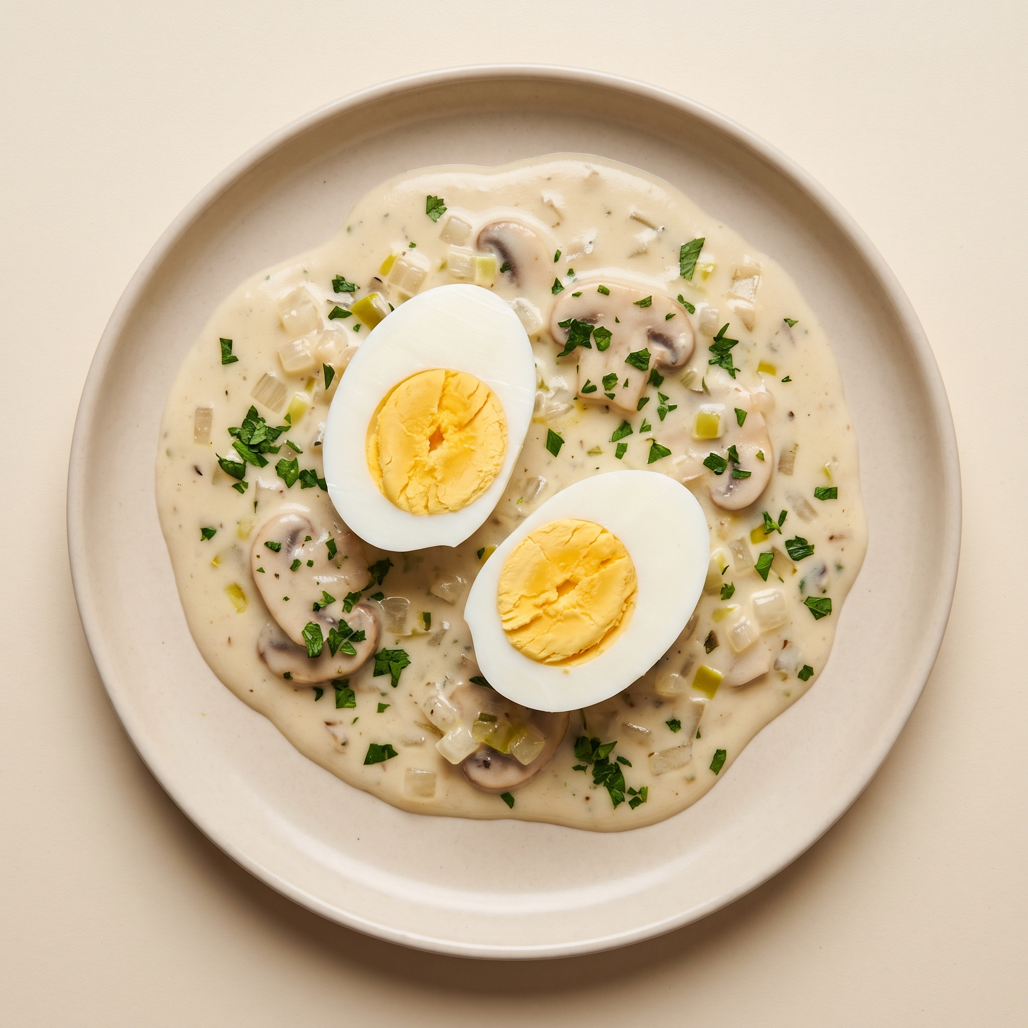 Warme Eier in cremiger Zwiebel-Lauch-Sauce