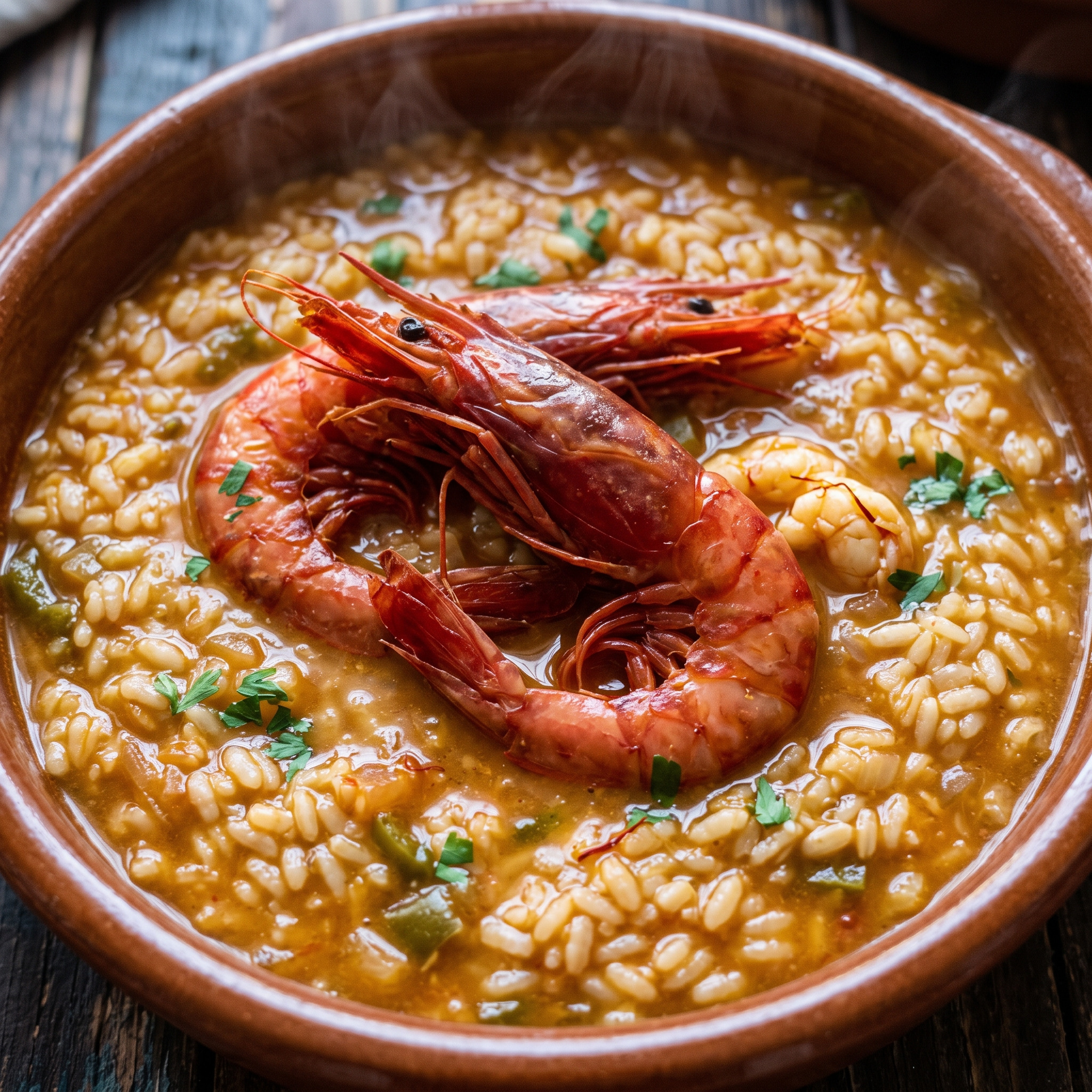 Andalusischer Arroz caldoso con carabineros