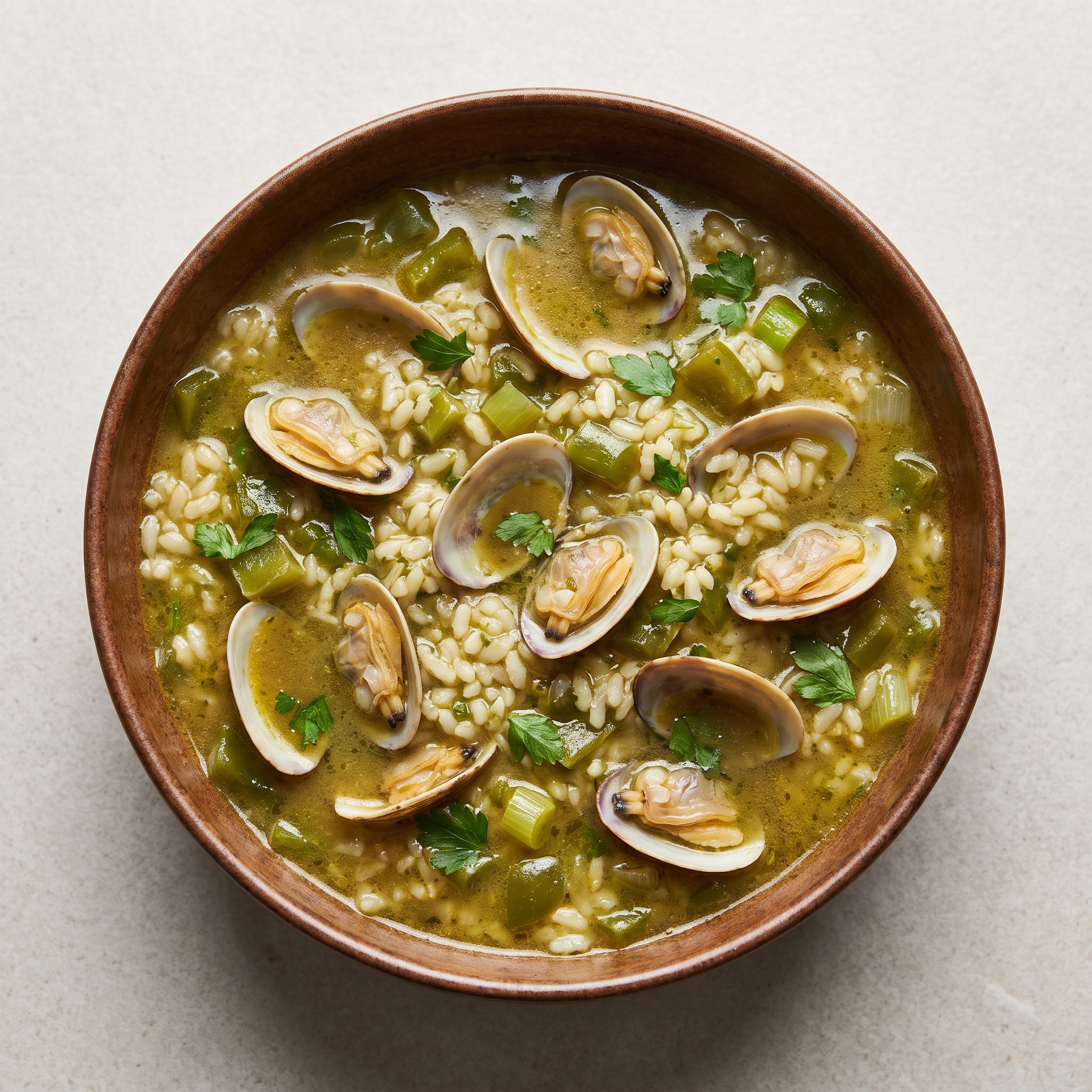 Arroz con almejas en salsa verde