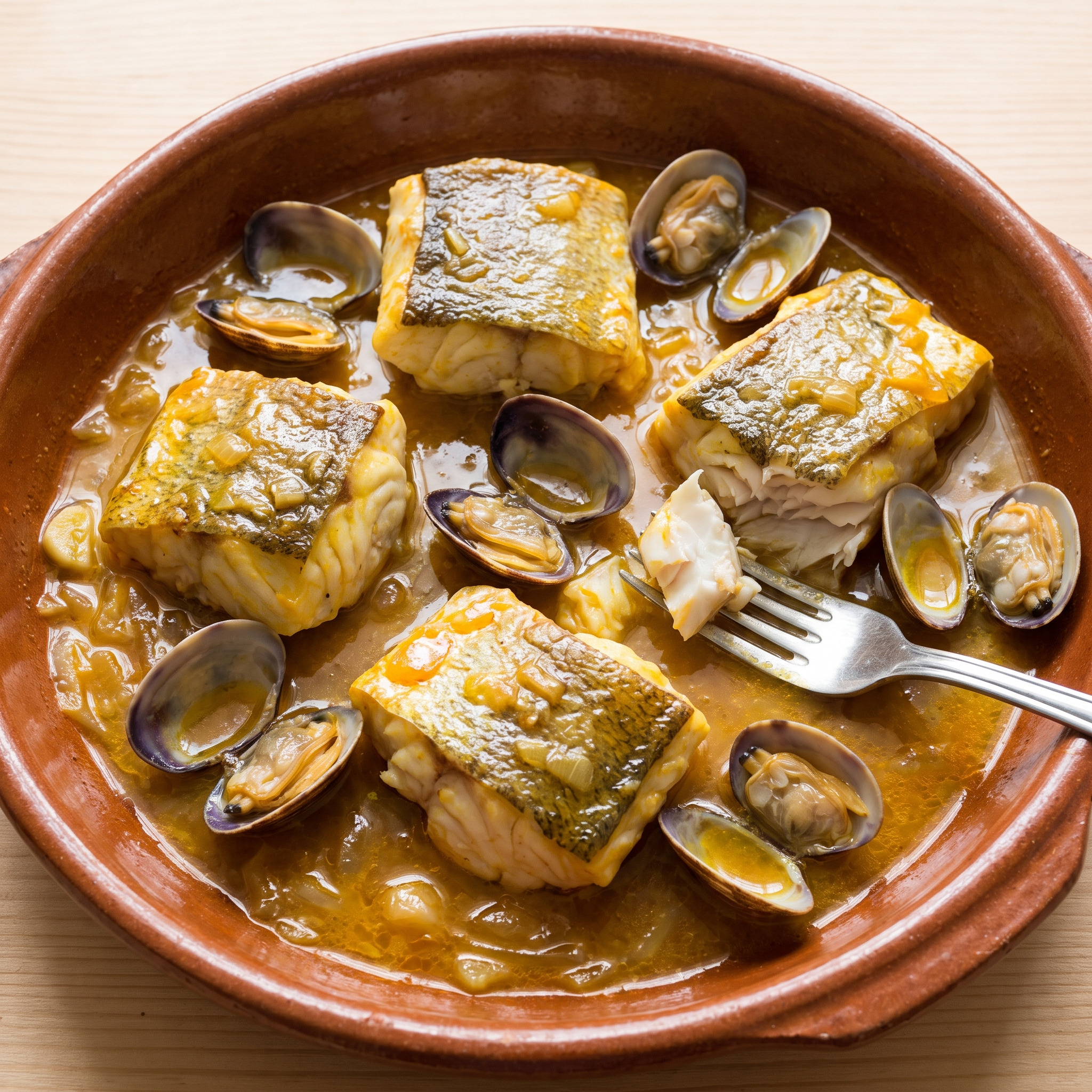 Asturischer Fisch in natürlicher Sidra