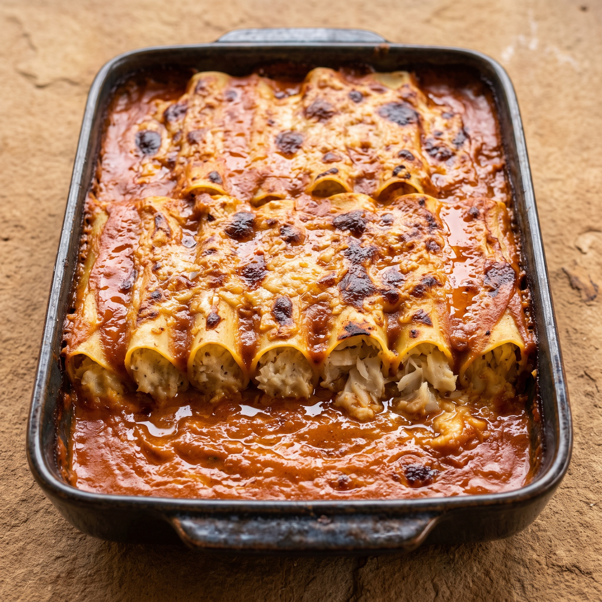Baskische Canelones mit Bacalao und Salsa vizcaína