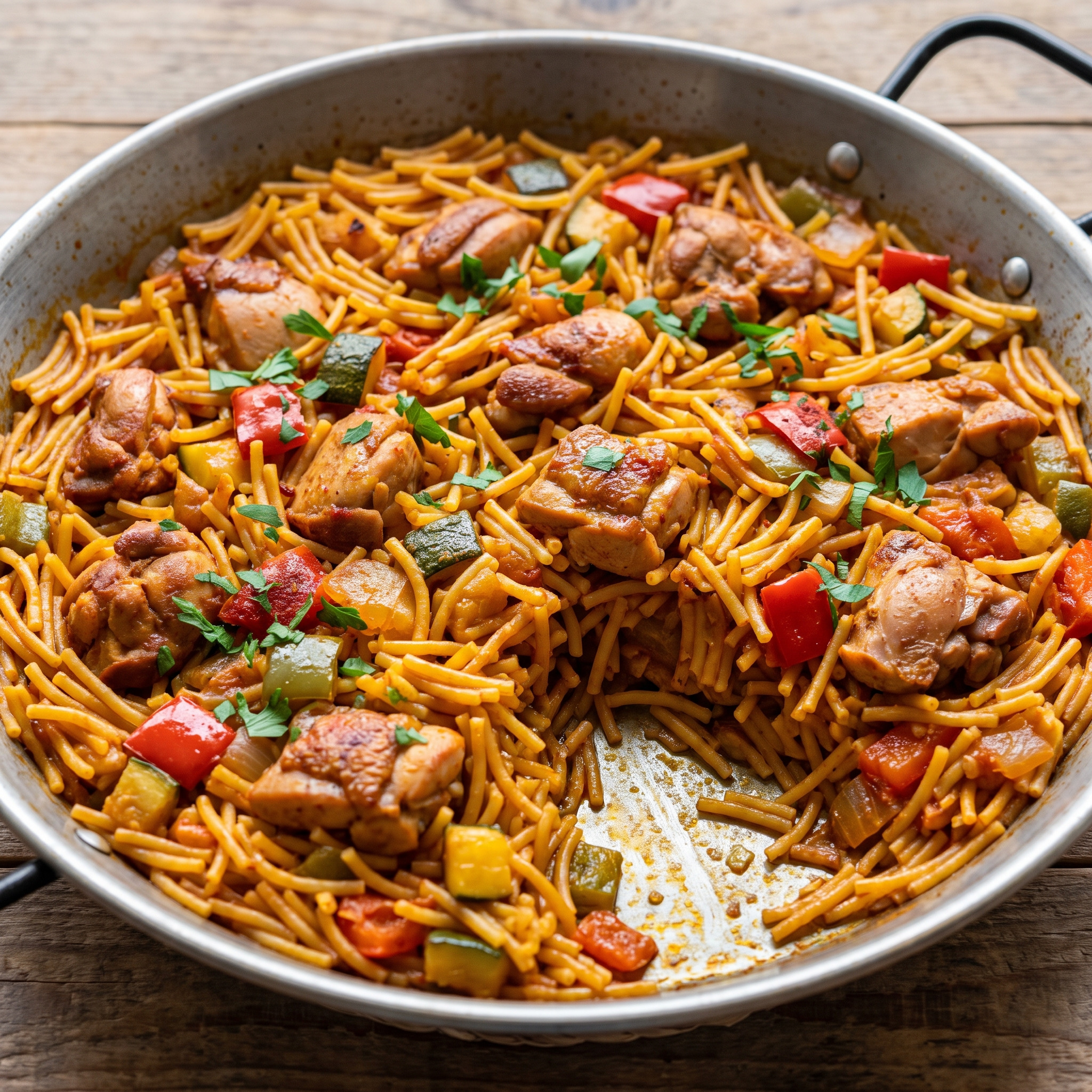 Fideuá de pollo y verduras aus La Rioja