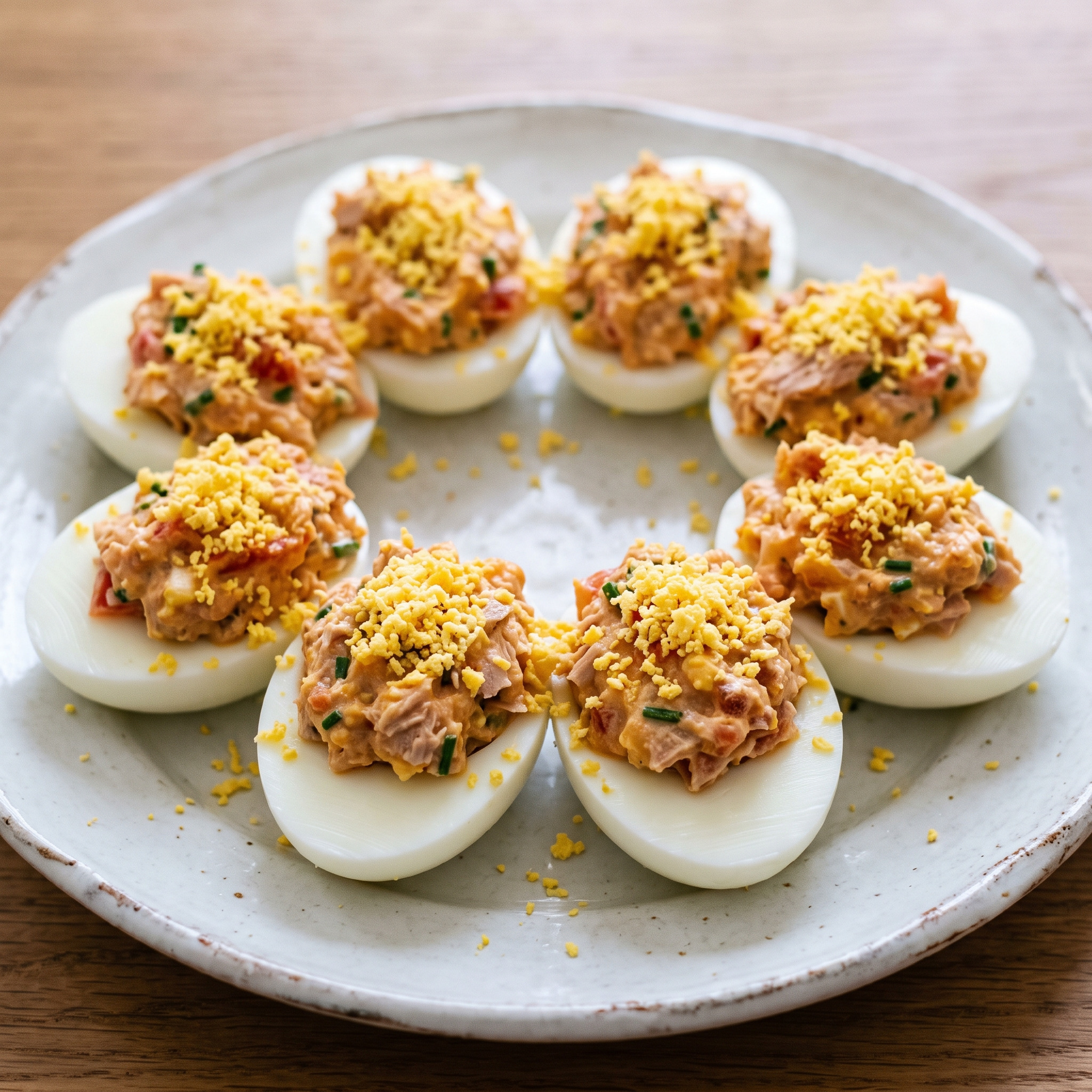 Huevos rellenos de atún: Gefüllte Eier mit Thunfisch