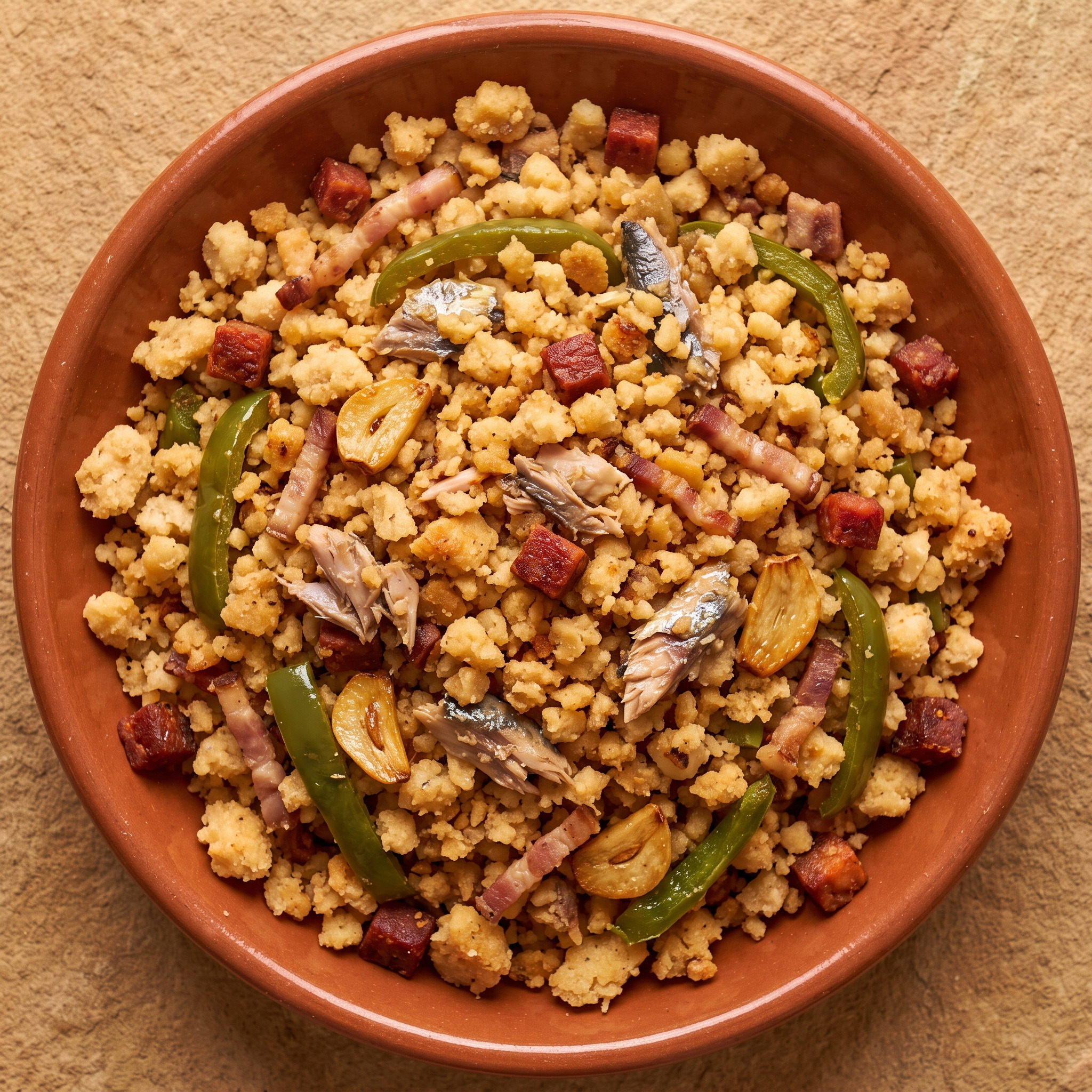 Migas de harina mit Makrele und Paprika