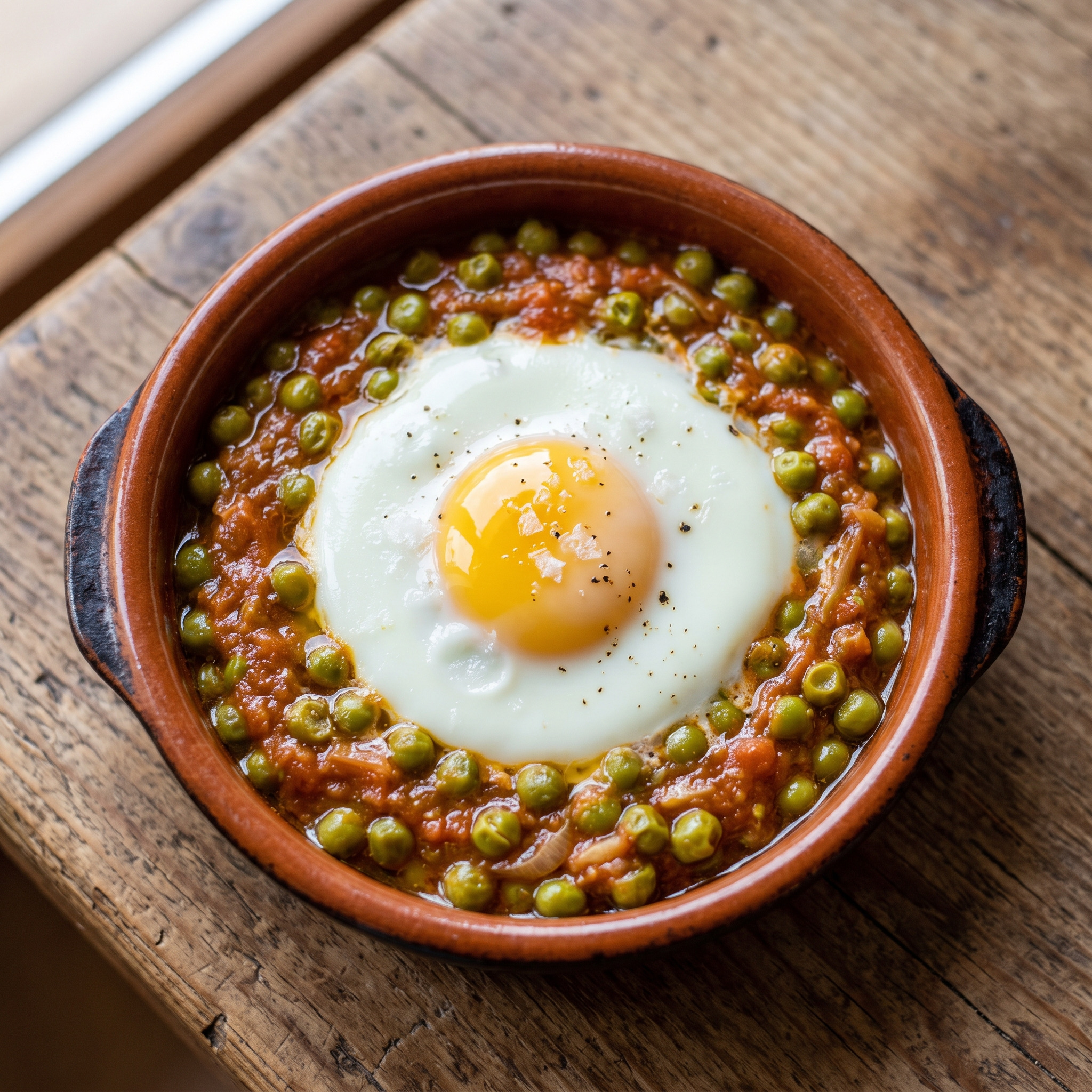 Ous al plat amb pèsols – Katalanische Ofen-Eier