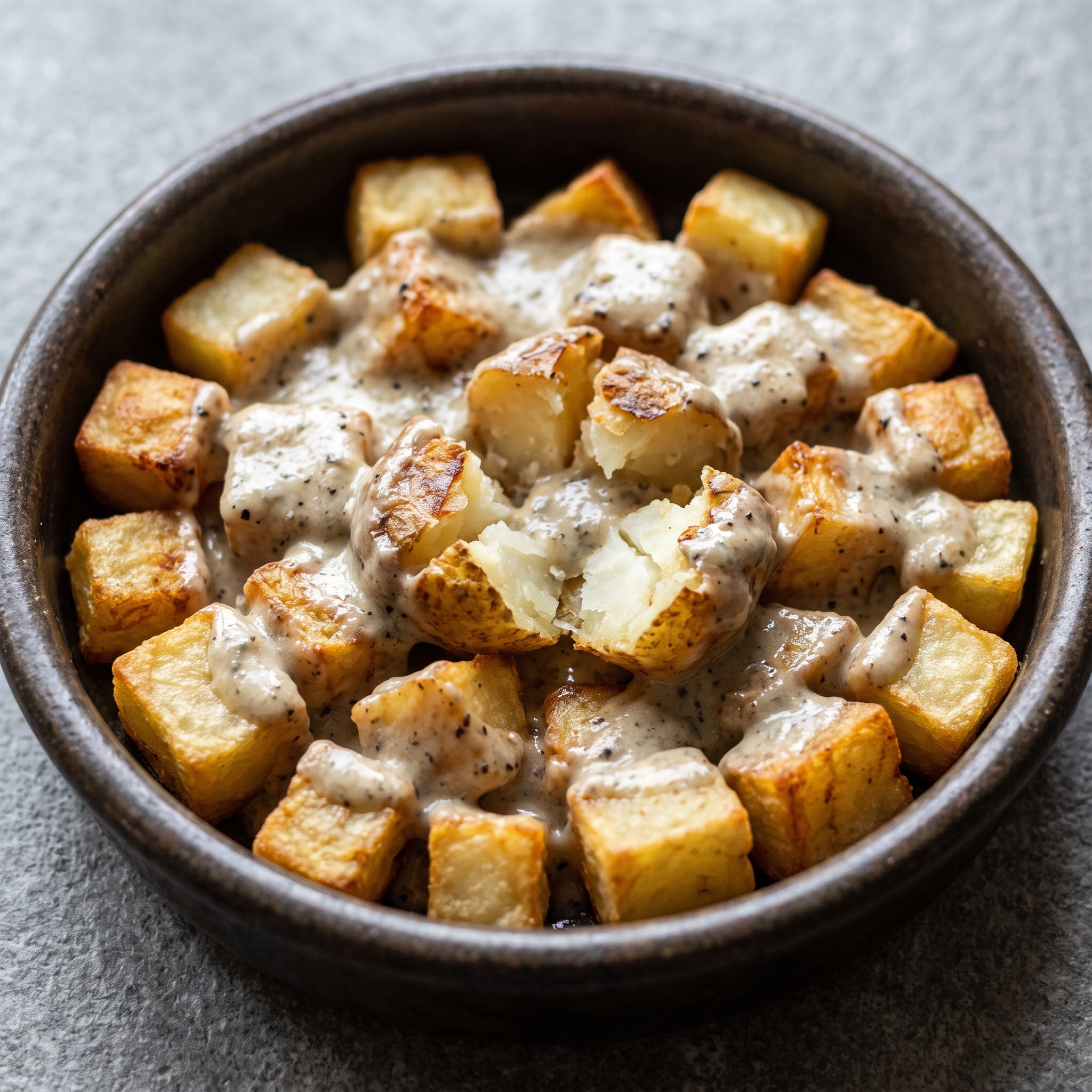 Patatas al Cabrales: knusprige Kartoffeln mit kräftiger Käsesauce