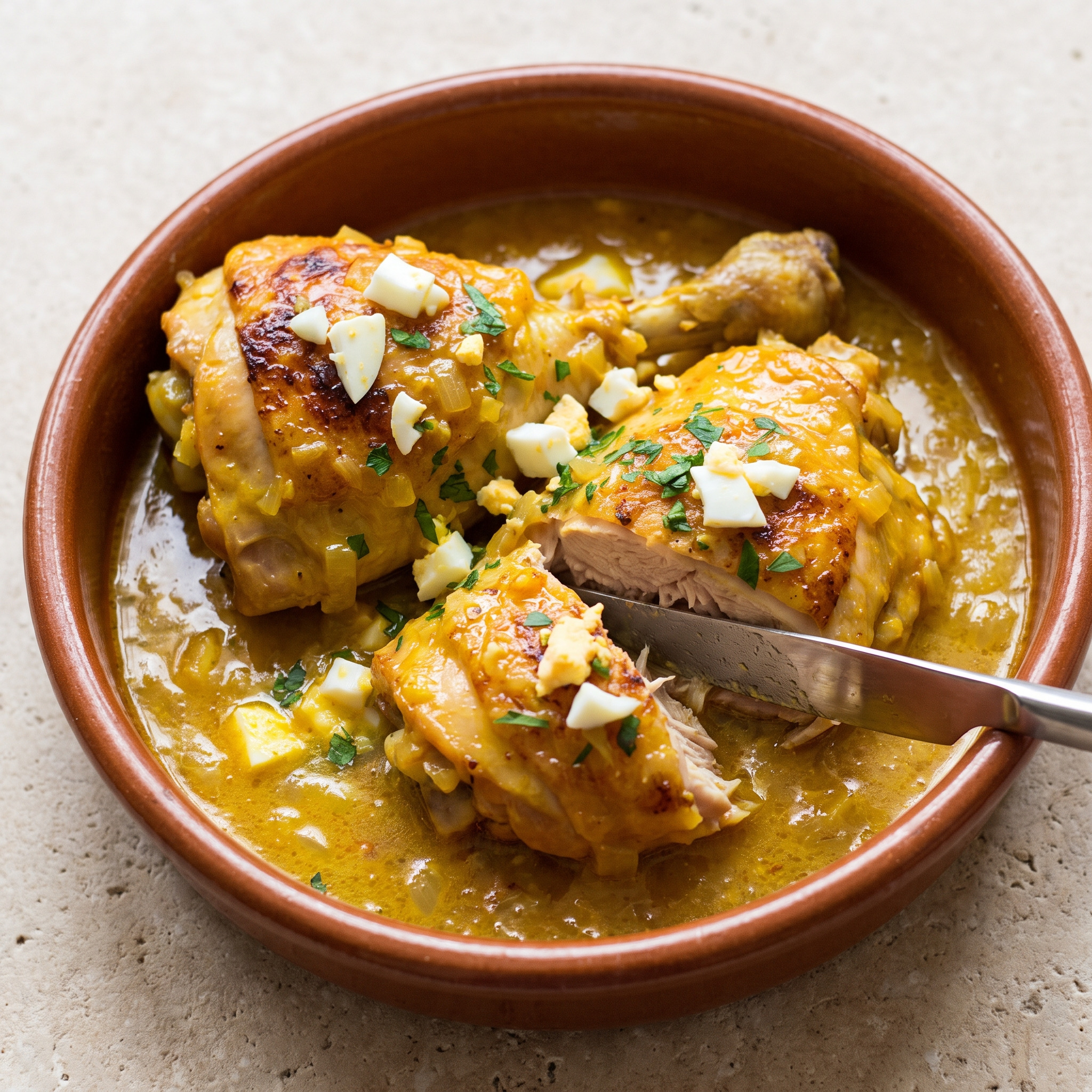 Pollo a la andaluza – andalusisches Huhn mit Mandel-Ei-Sauce