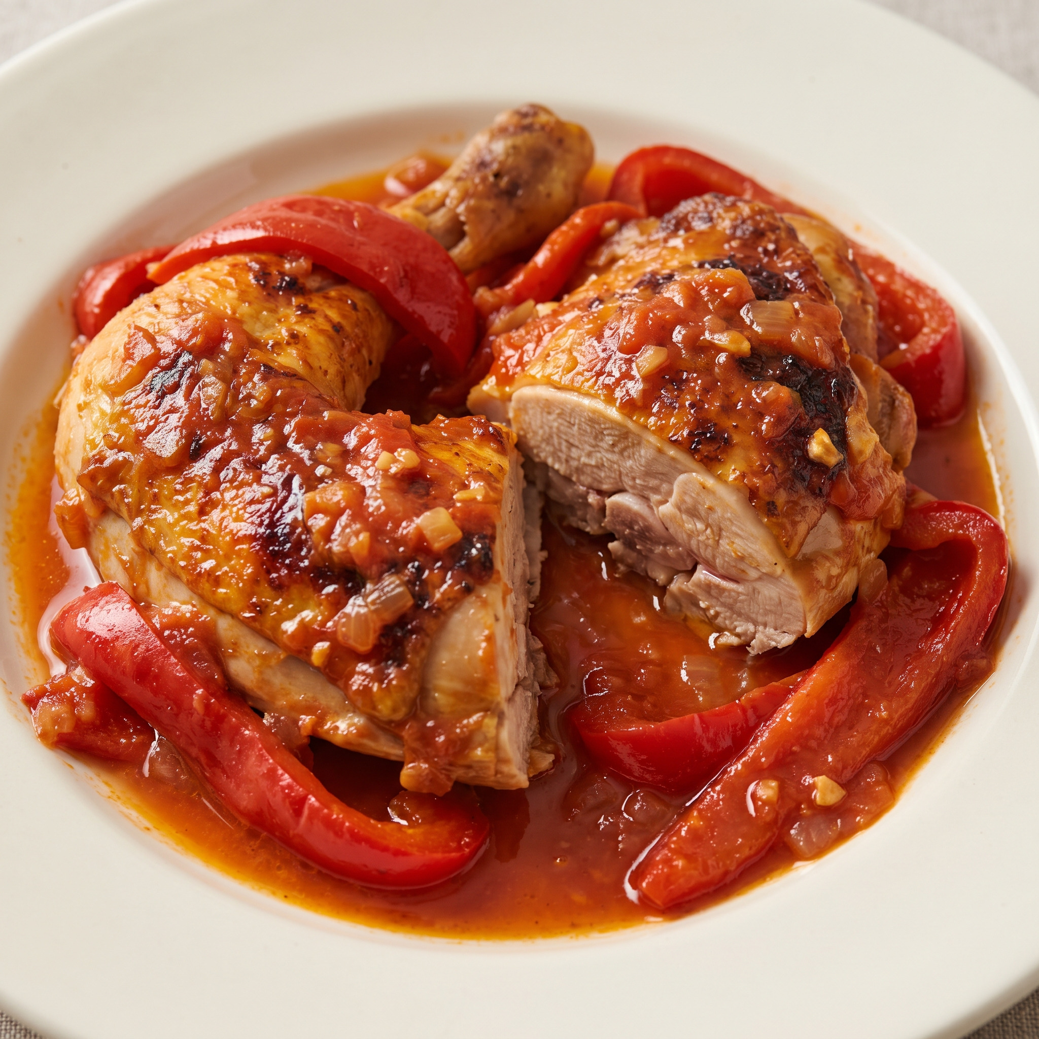 Pollo asado mit Tomate und Paprika aus dem País Vasco