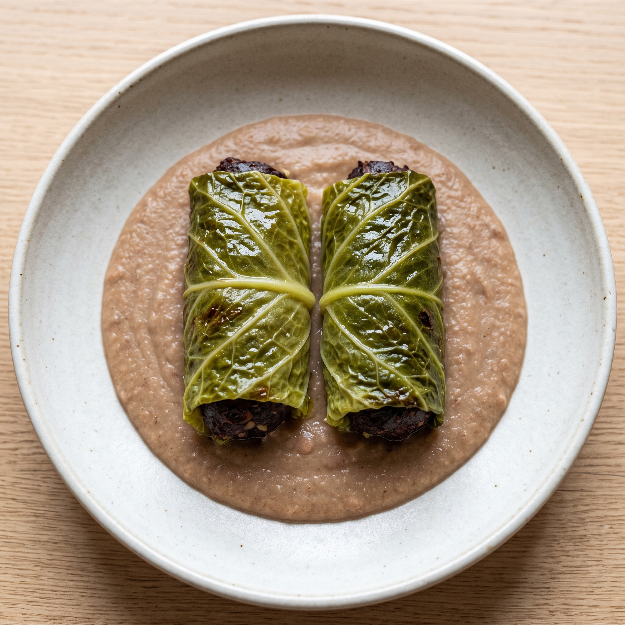 Rollitos de berza mit Morcilla und Bohnencreme