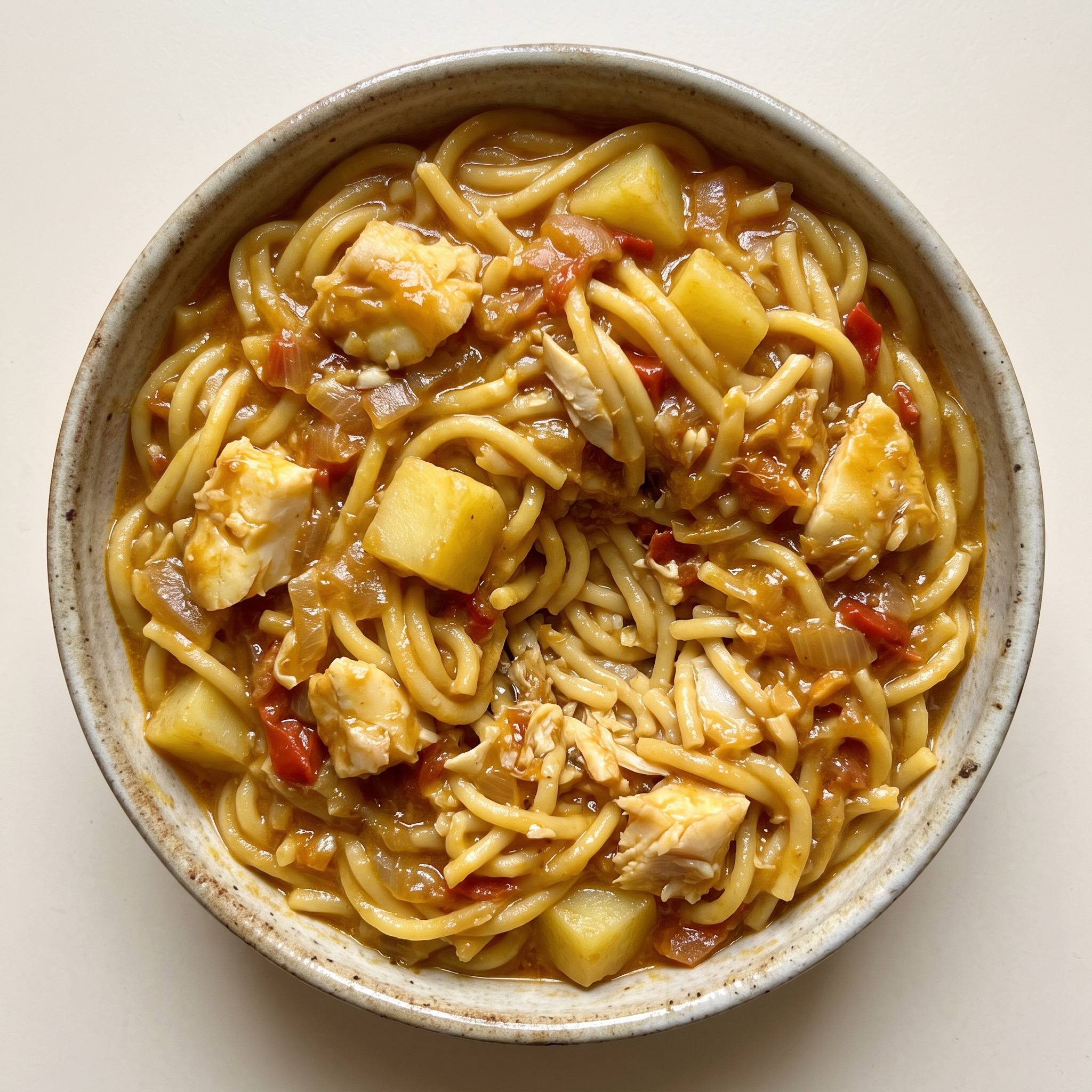Sämige Fadennudeln mit Bacalao aus der Mancha