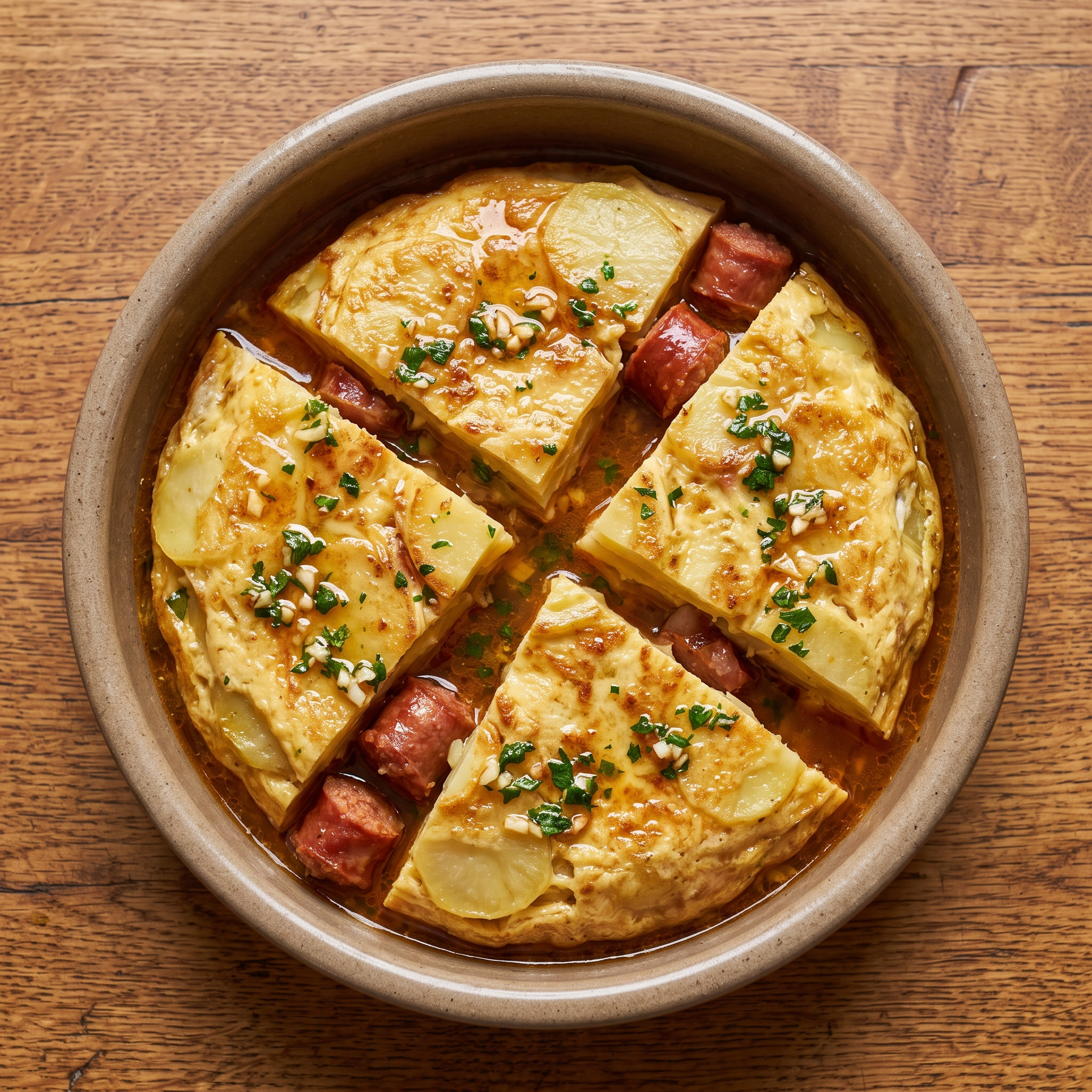 Truita de patata en suquet: Tortilla mit Longaniza-Sud