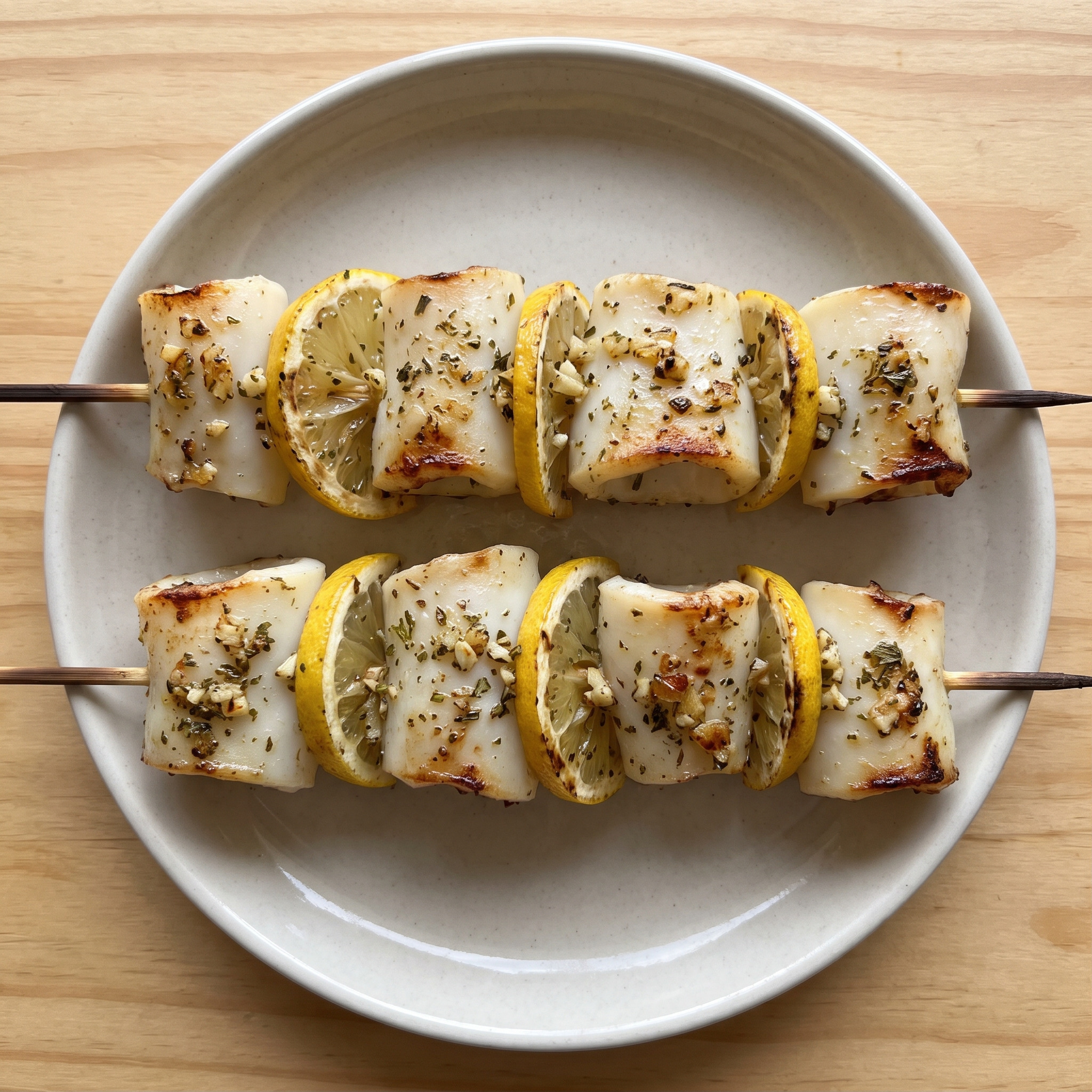 Brochettes de calamares vom Grill