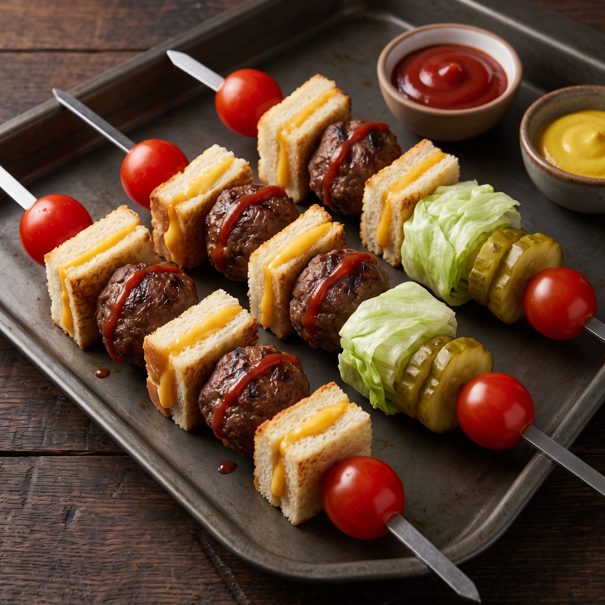 Cheeseburger-Kebabs vom Grill