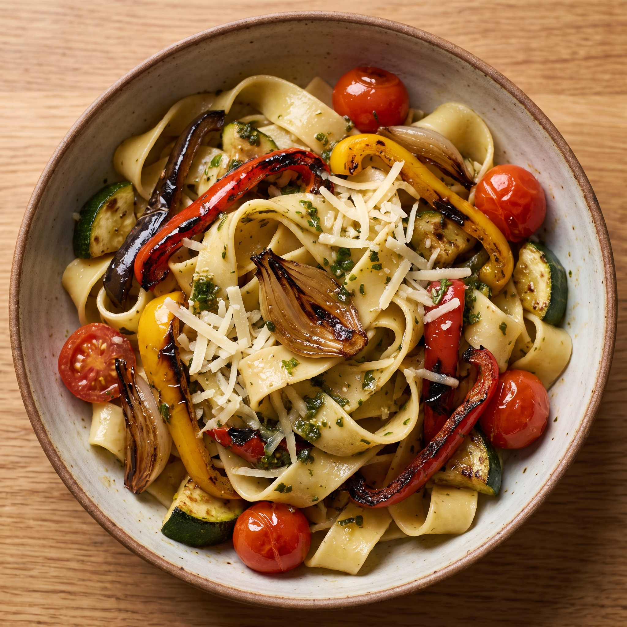 Fideos cinta mit Grillgemüse