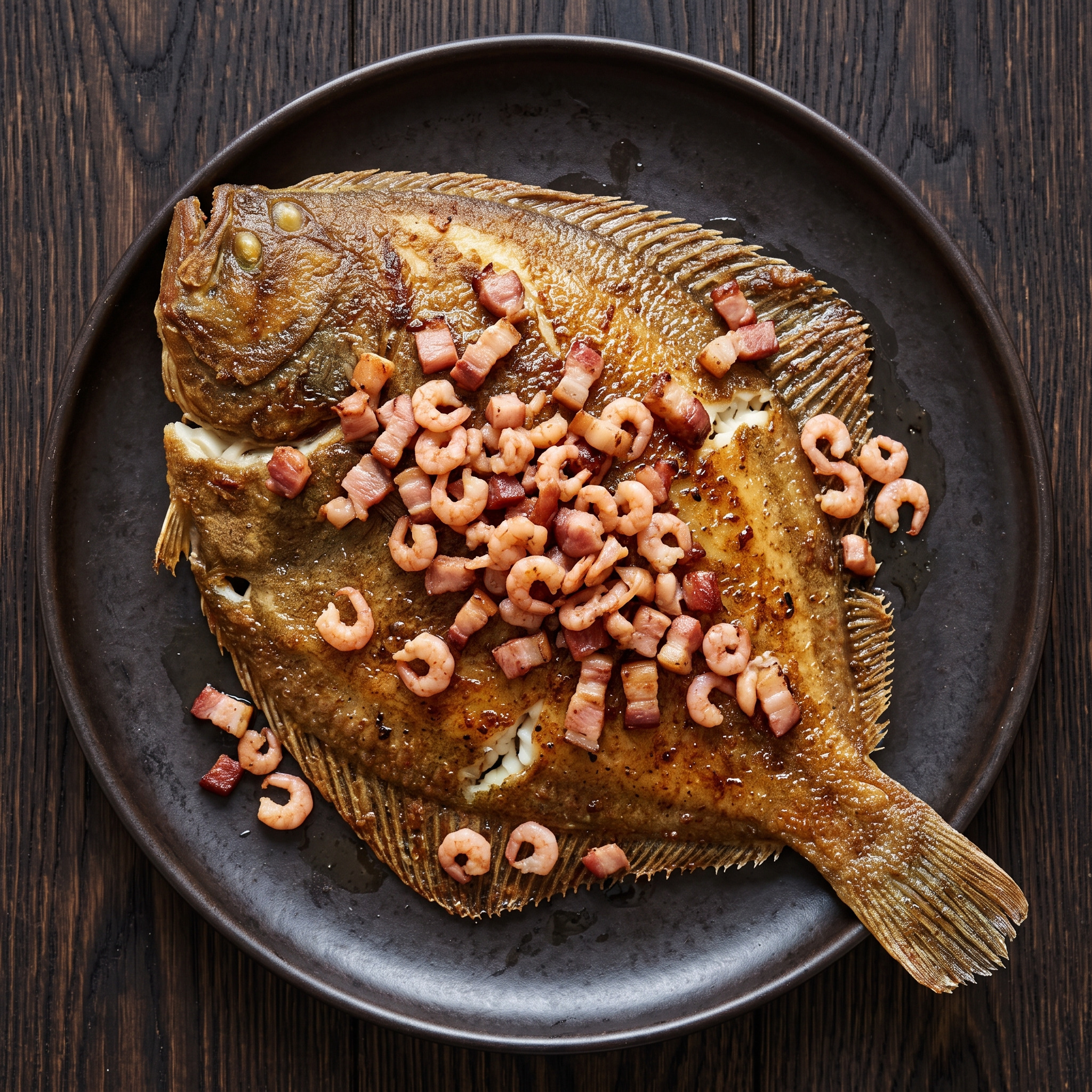 Finkenwerder Scholle mit Speck und Krabben vom Grill