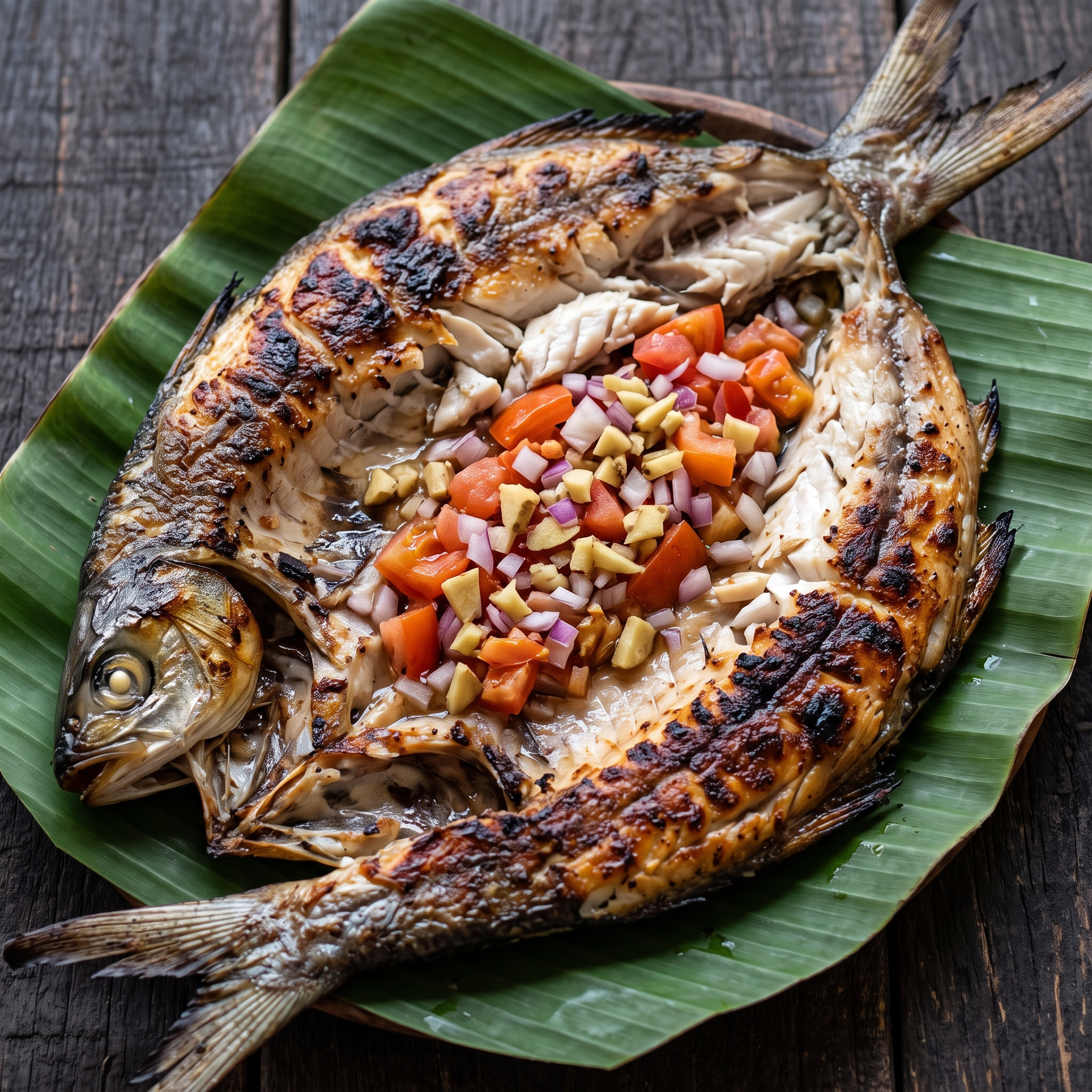 Ganzer Fisch, kräftig gegrillt