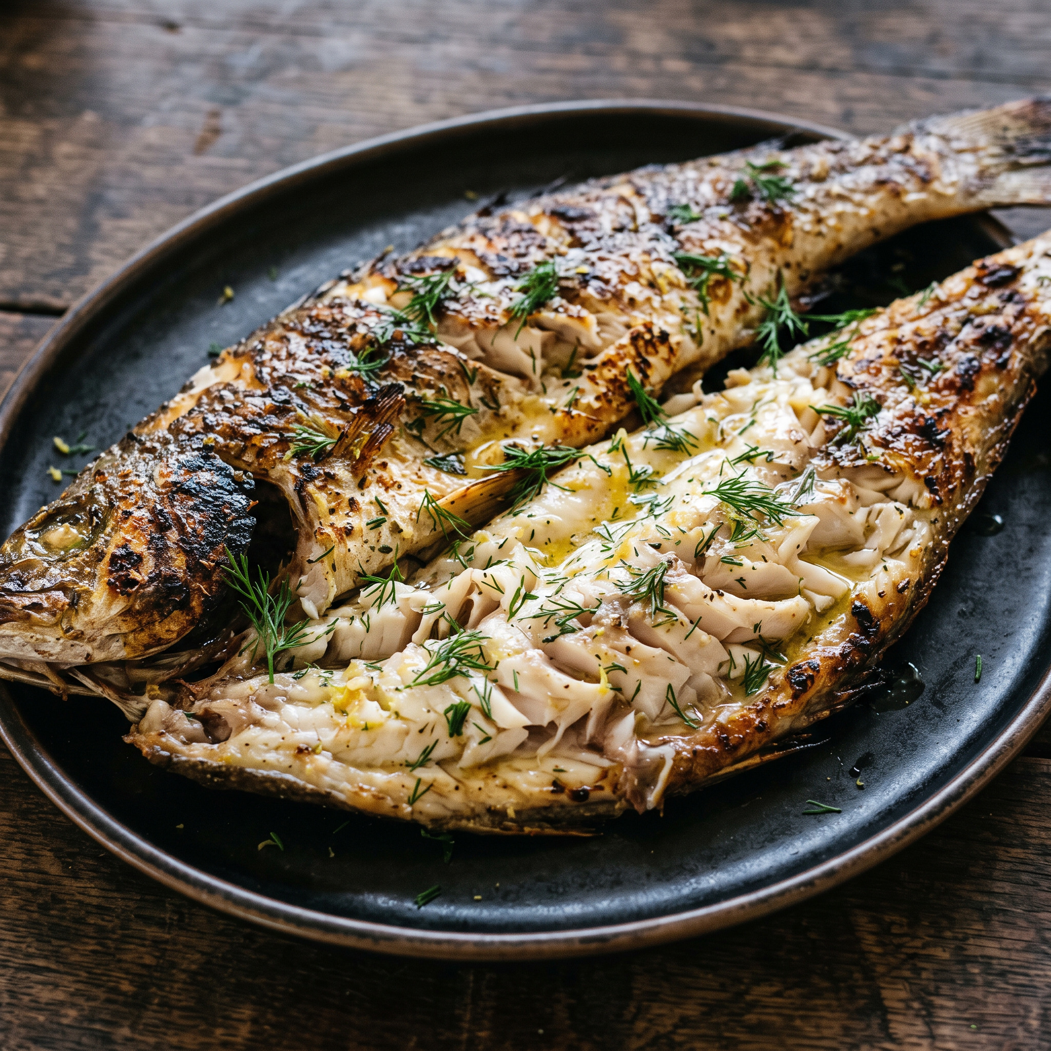 Geelbek vom Braai mit Dill-Zitronen-Butter