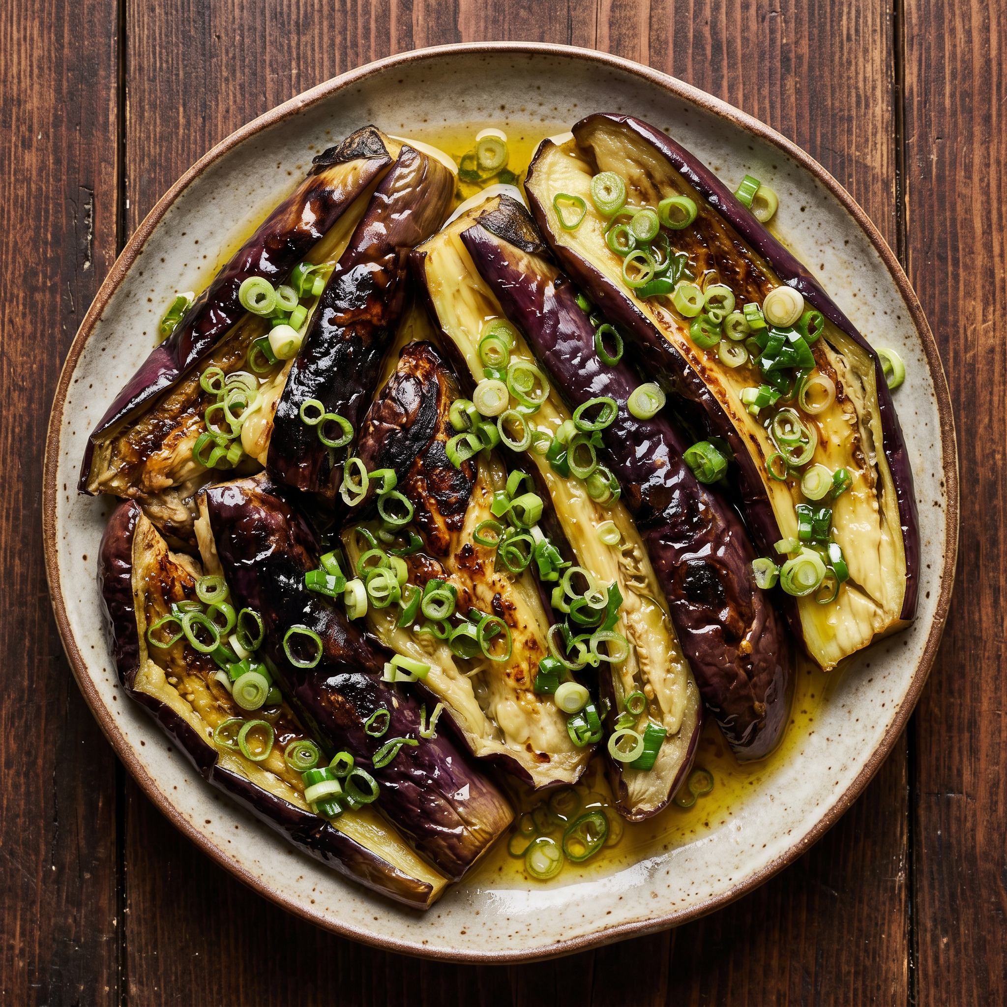 Cà tím nướng mỡ hành: Aubergine mit Rauch und Frühlingszwiebelöl