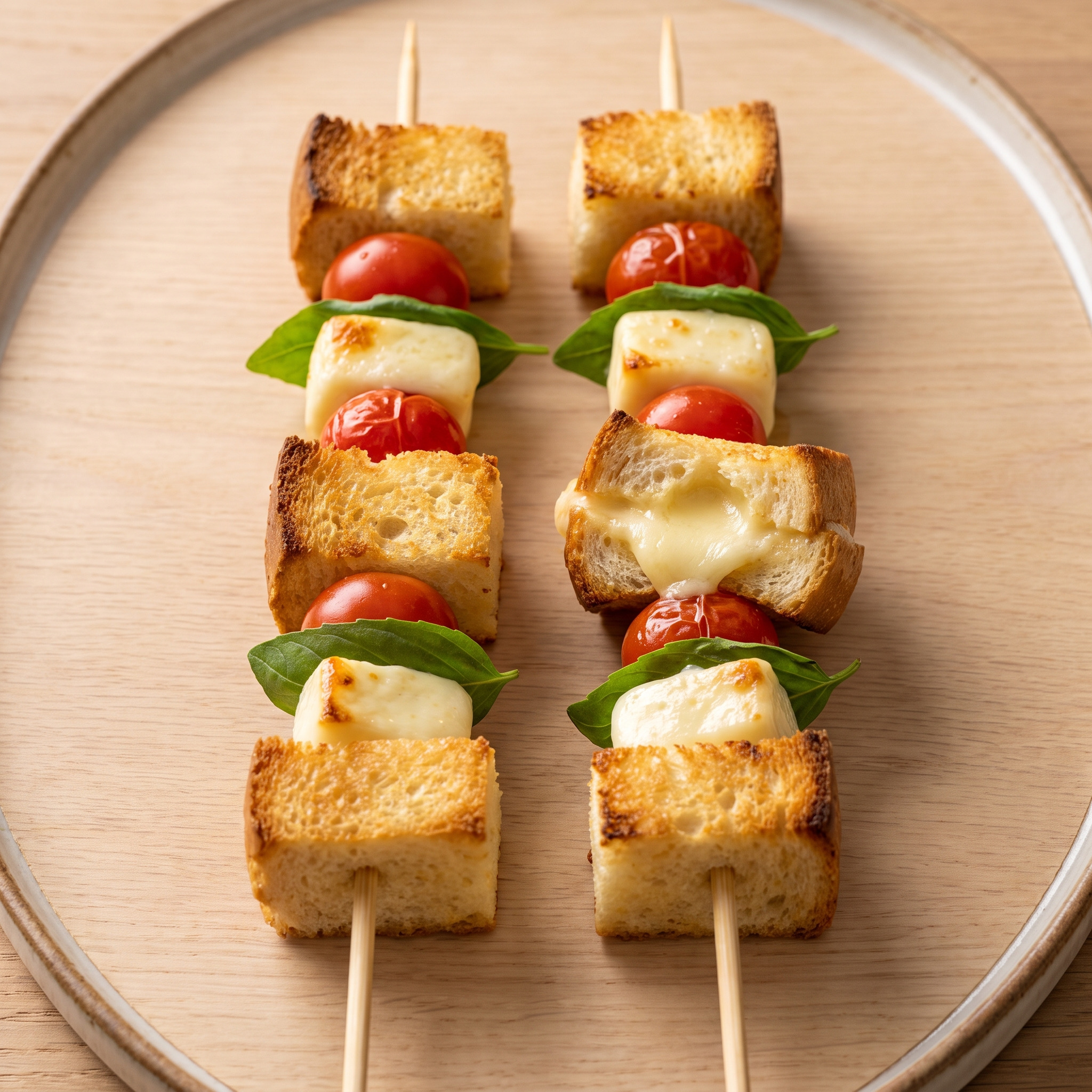 Gegrillte Mozzarella-Brot-Spieße