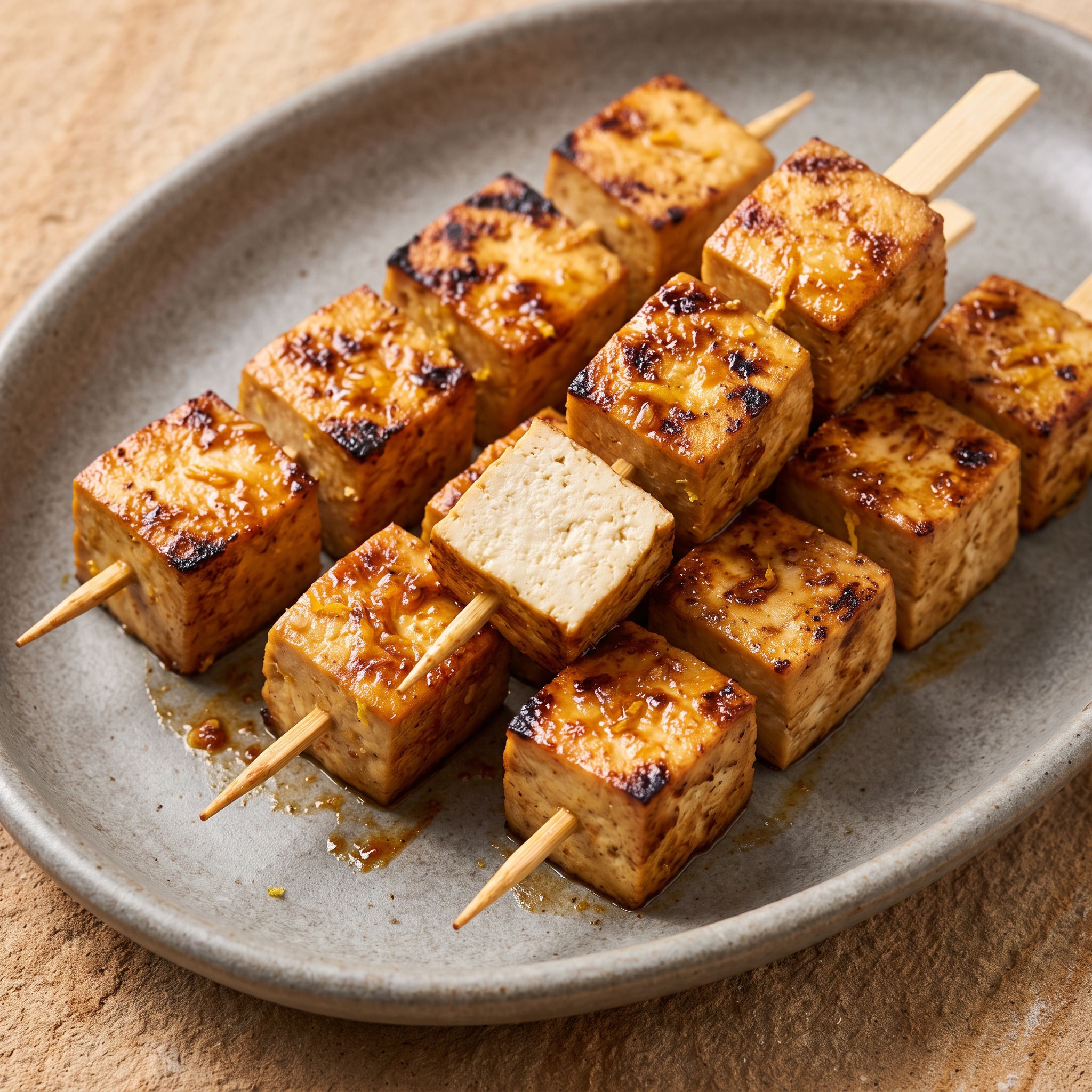 Gegrillte Tofuspieße mit Zitrusmarinade