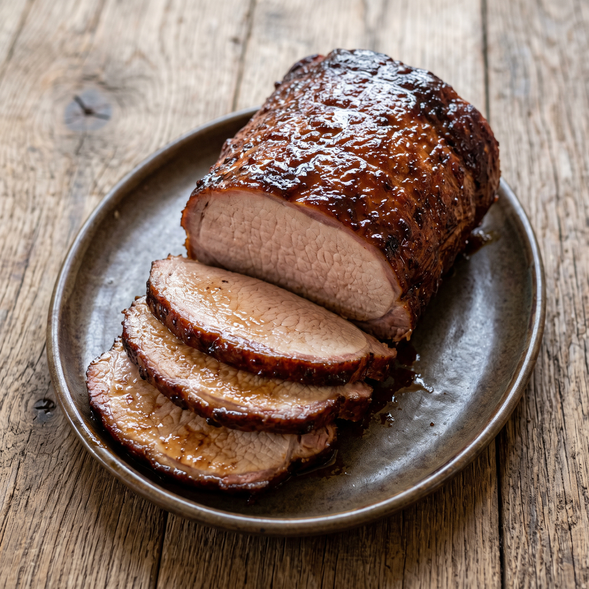 Geräucherter Schweinelachsbraten mit Honig-Balsamico-Glasur