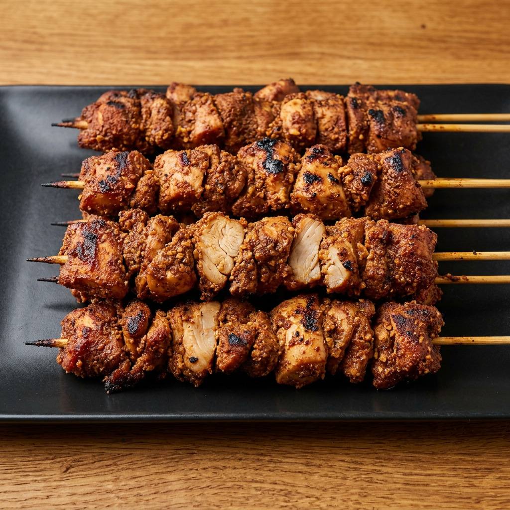 Yaji-Spieße über heißer Glut