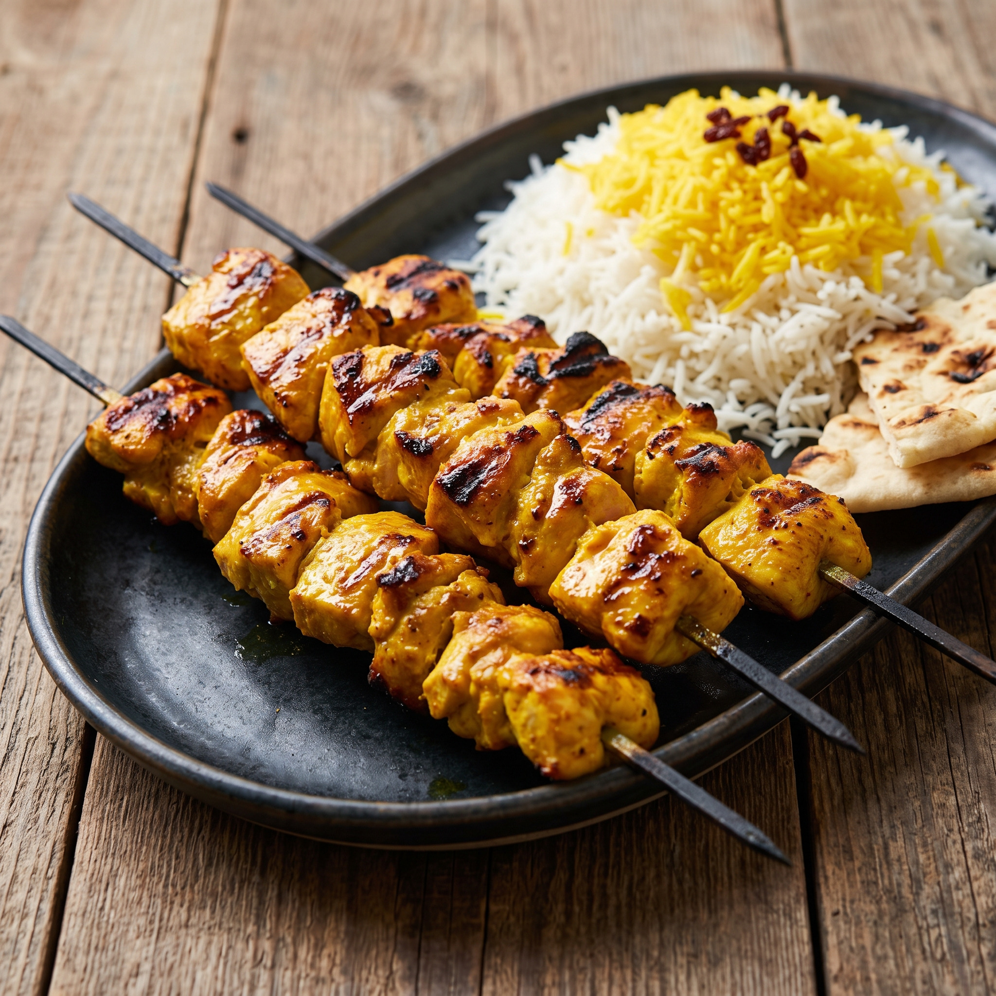 Iranische Hähnchenspieße mit Safran-Joghurt-Marinade