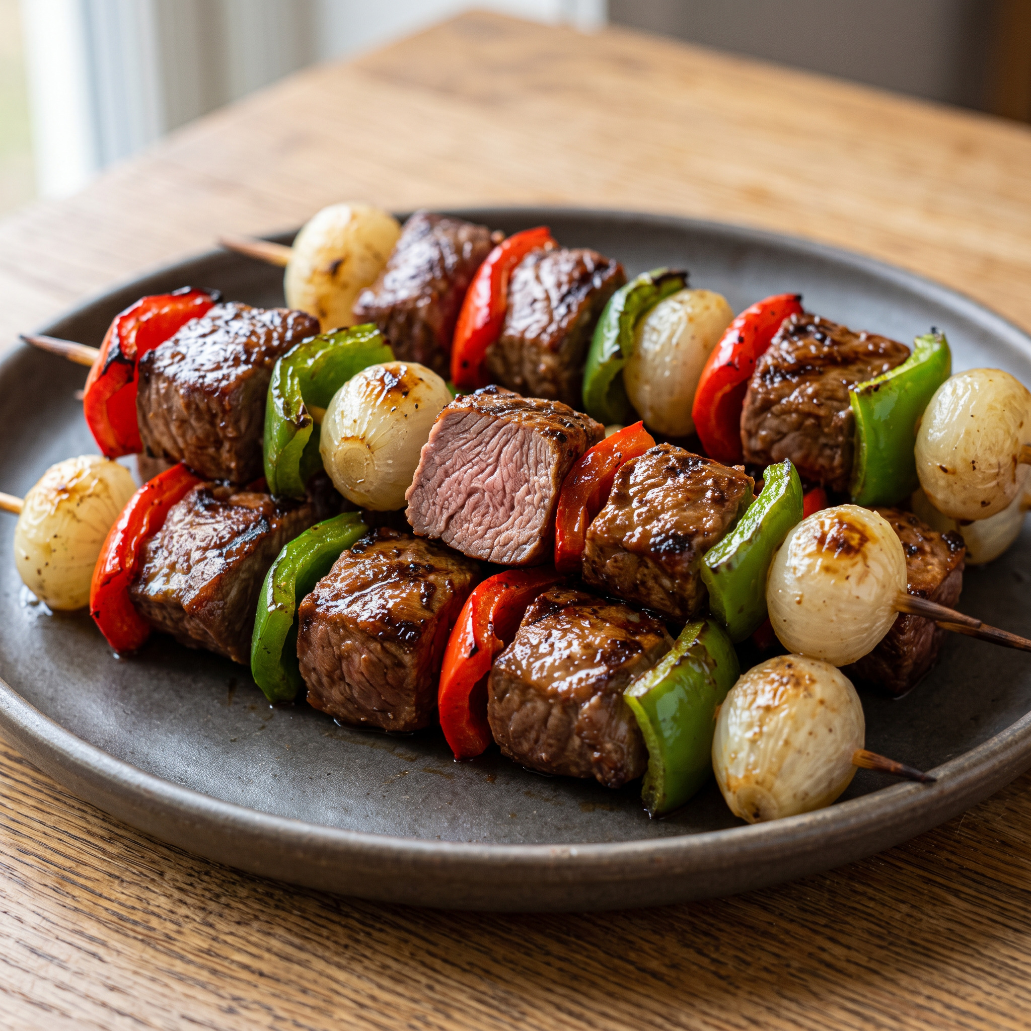 Kje-Grillspieße mit Paprika und Perlzwiebeln