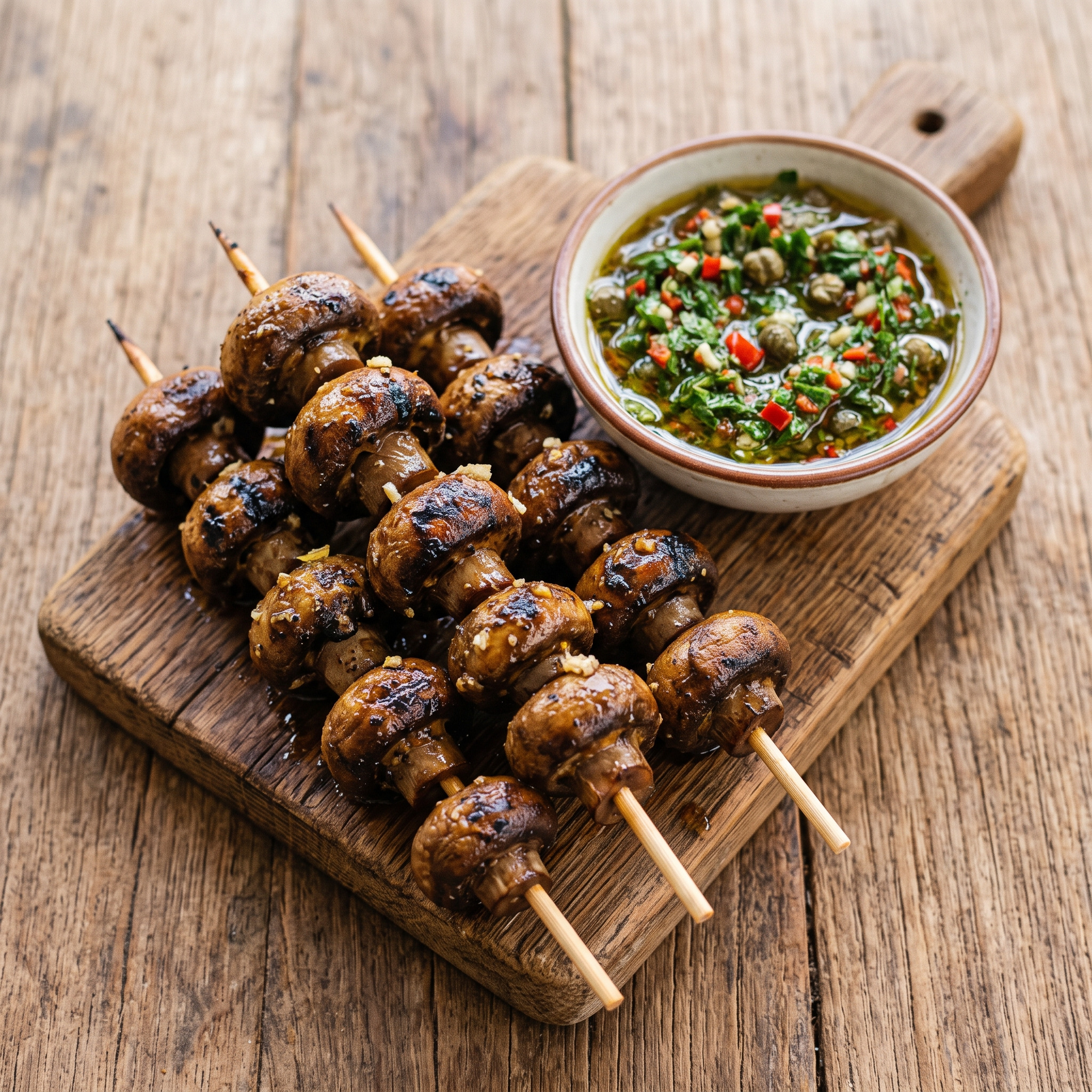 Mushroom-Sosaties mit Kräuterbutter