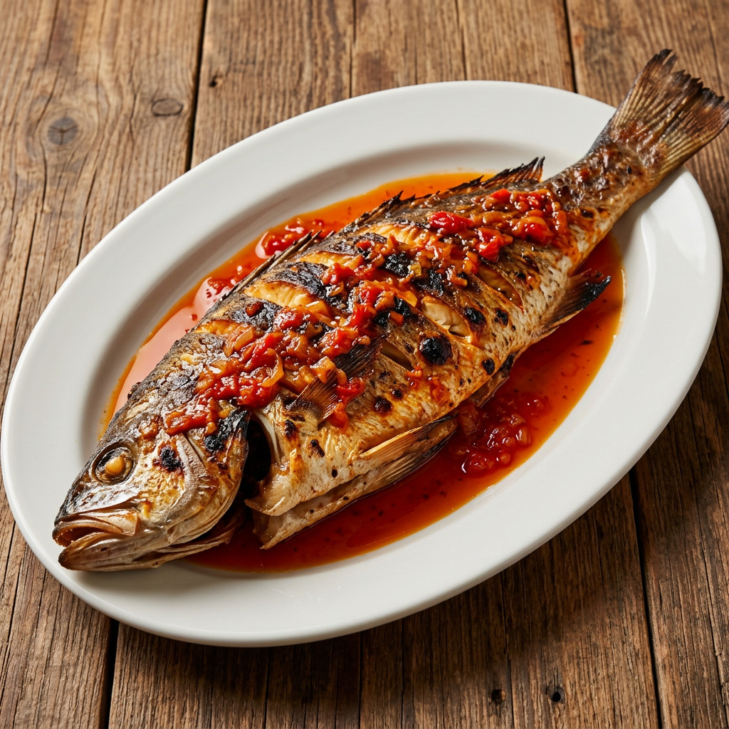 Nigerianischer gegrillter Croaker mit Pfeffersauce