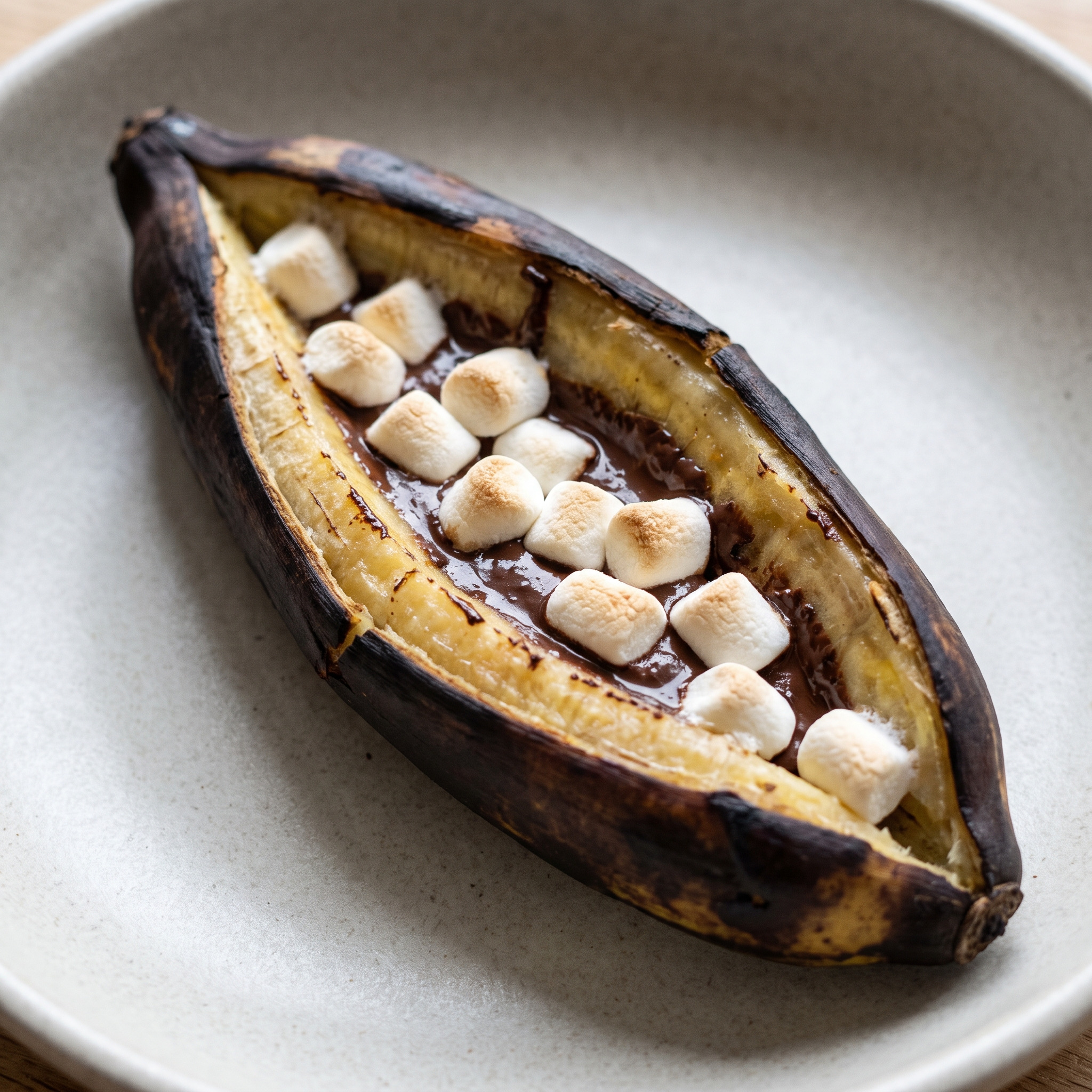 Plátano asado mit Schokolade und Marshmallows