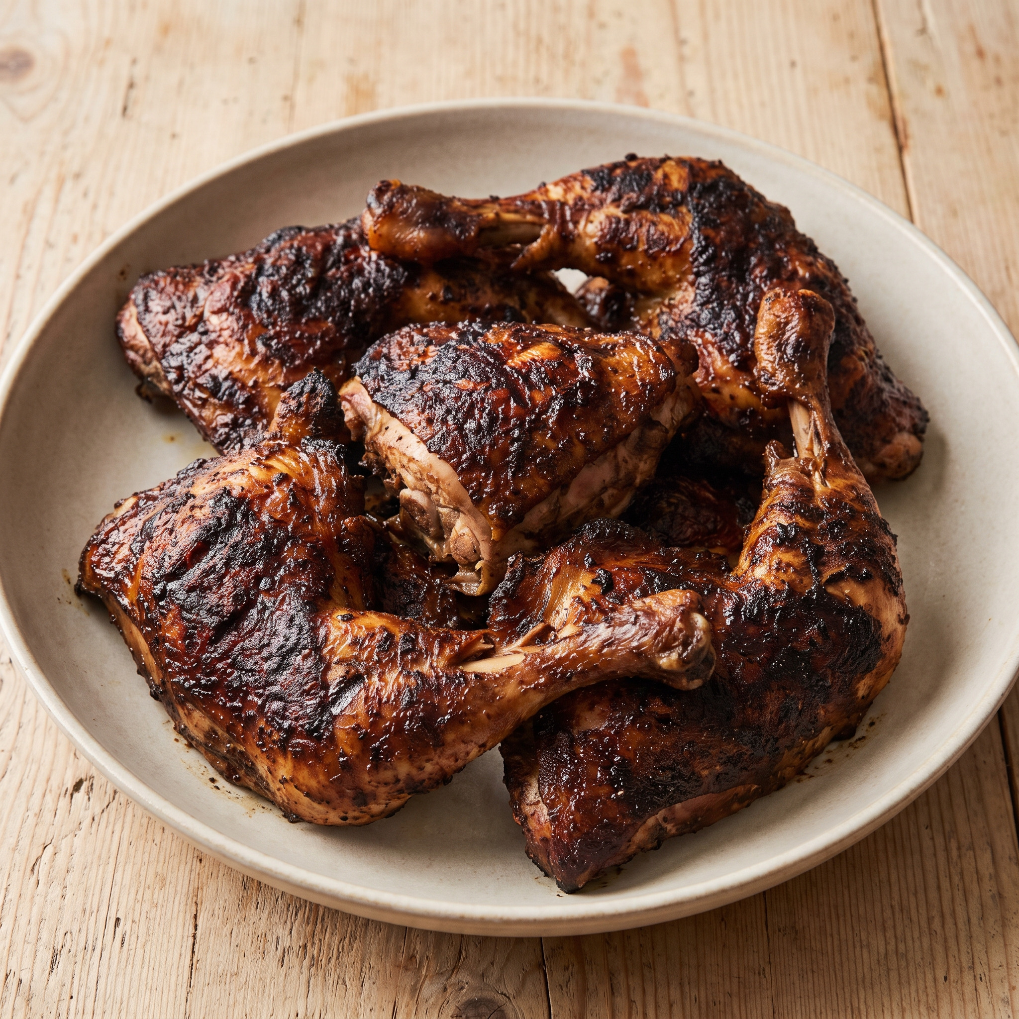 Rauchige Jerk-Viertel vom Holzkohlegrill