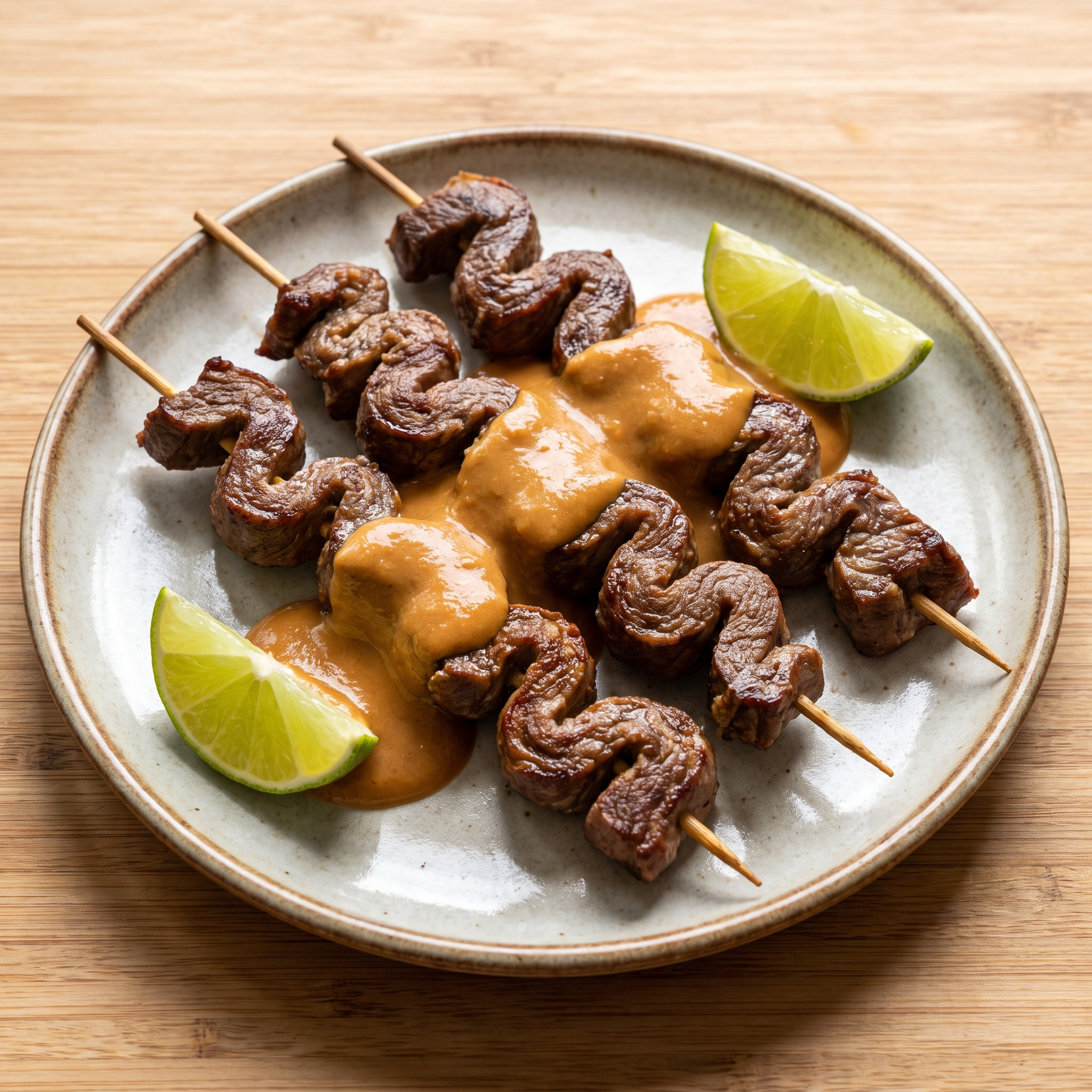 Rinderkeulen-Spieße mit Erdnuss-Limetten-Sauce