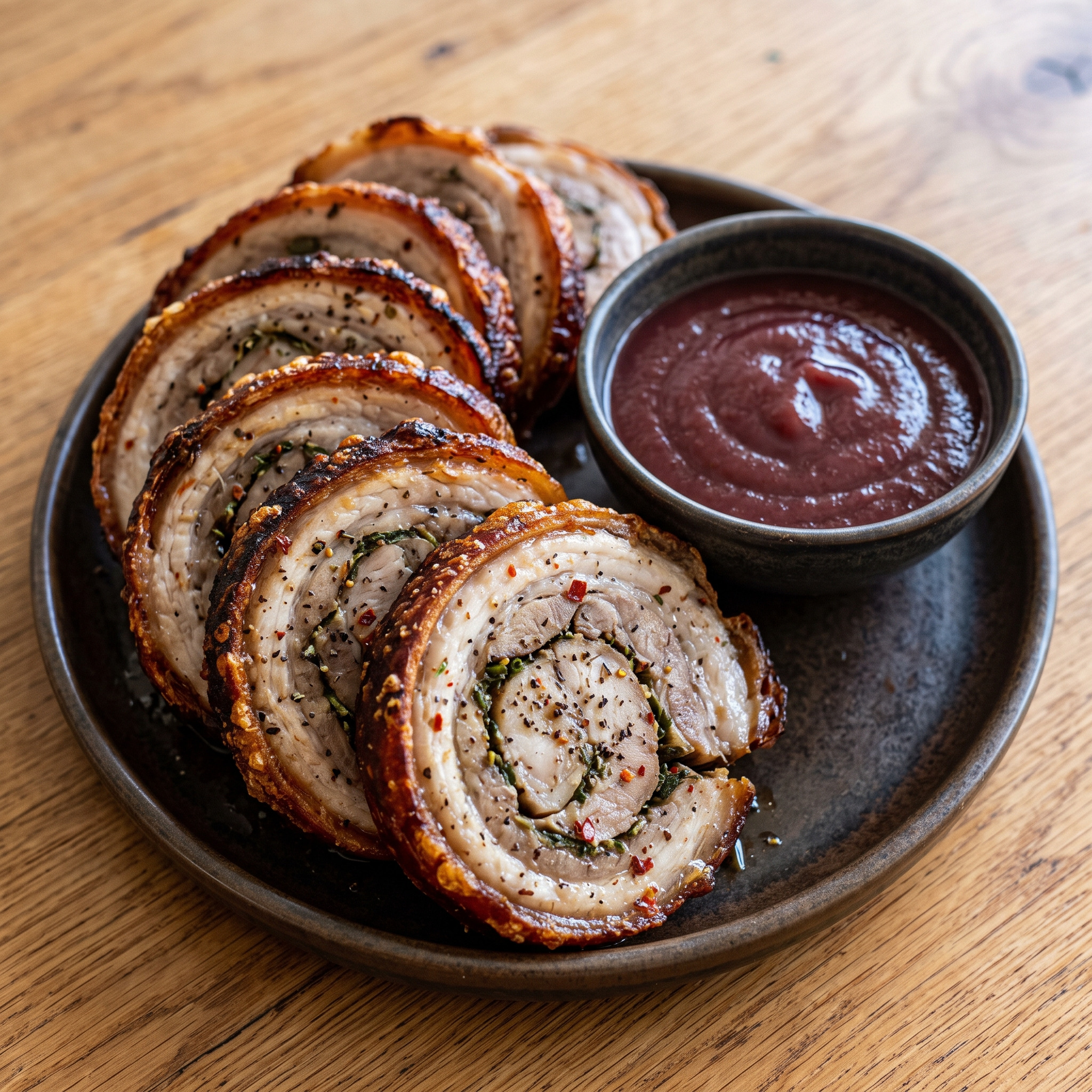 Schweinebauch-Rollbraten vom Drehspieß