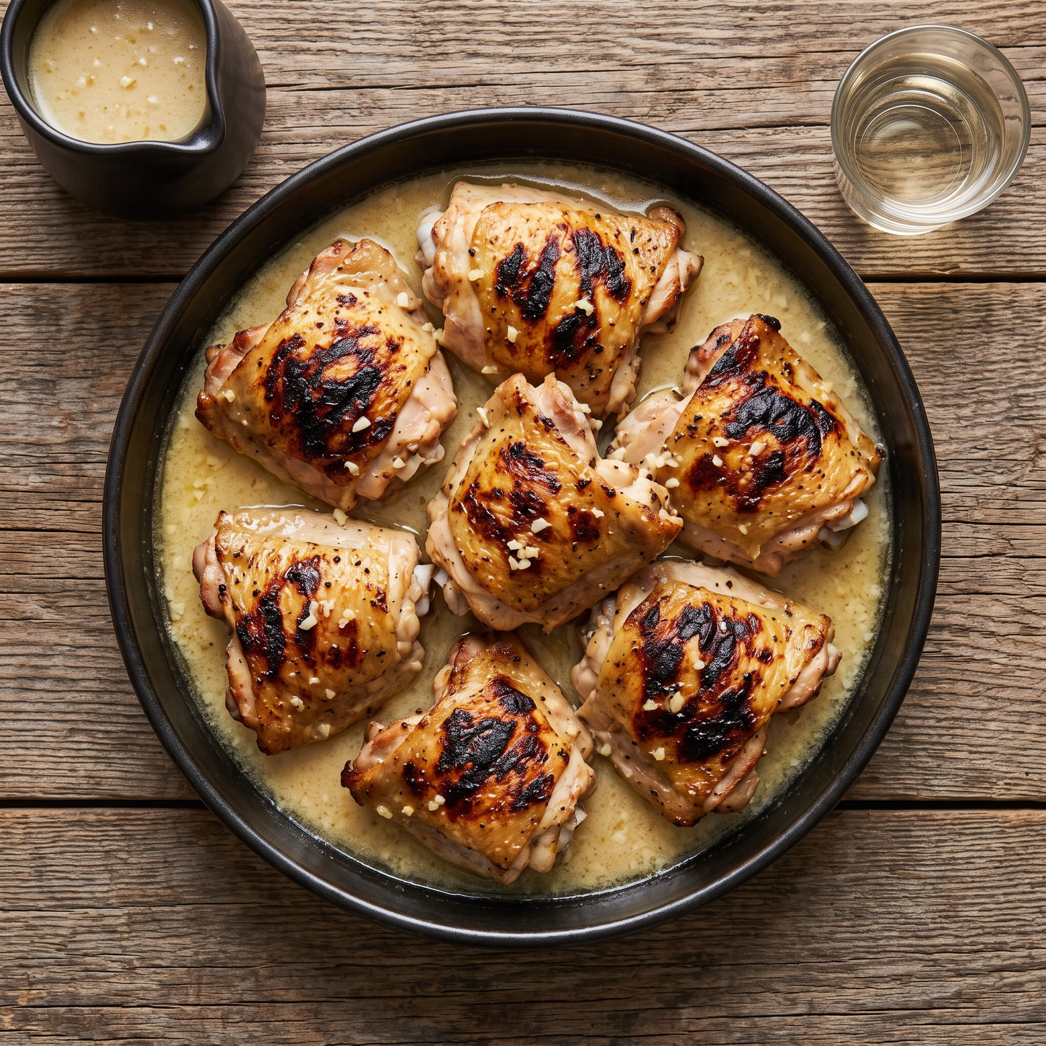 Shkmeruli mit gegrillten Hähnchenschenkeln