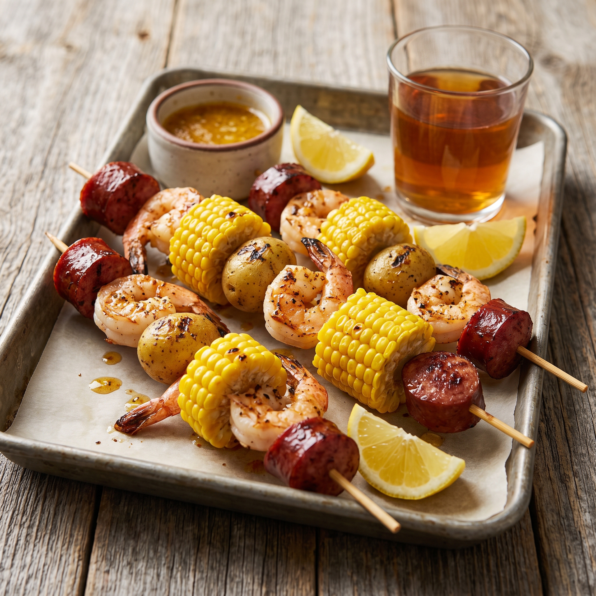 Shrimp Boil Kebabs vom Grill