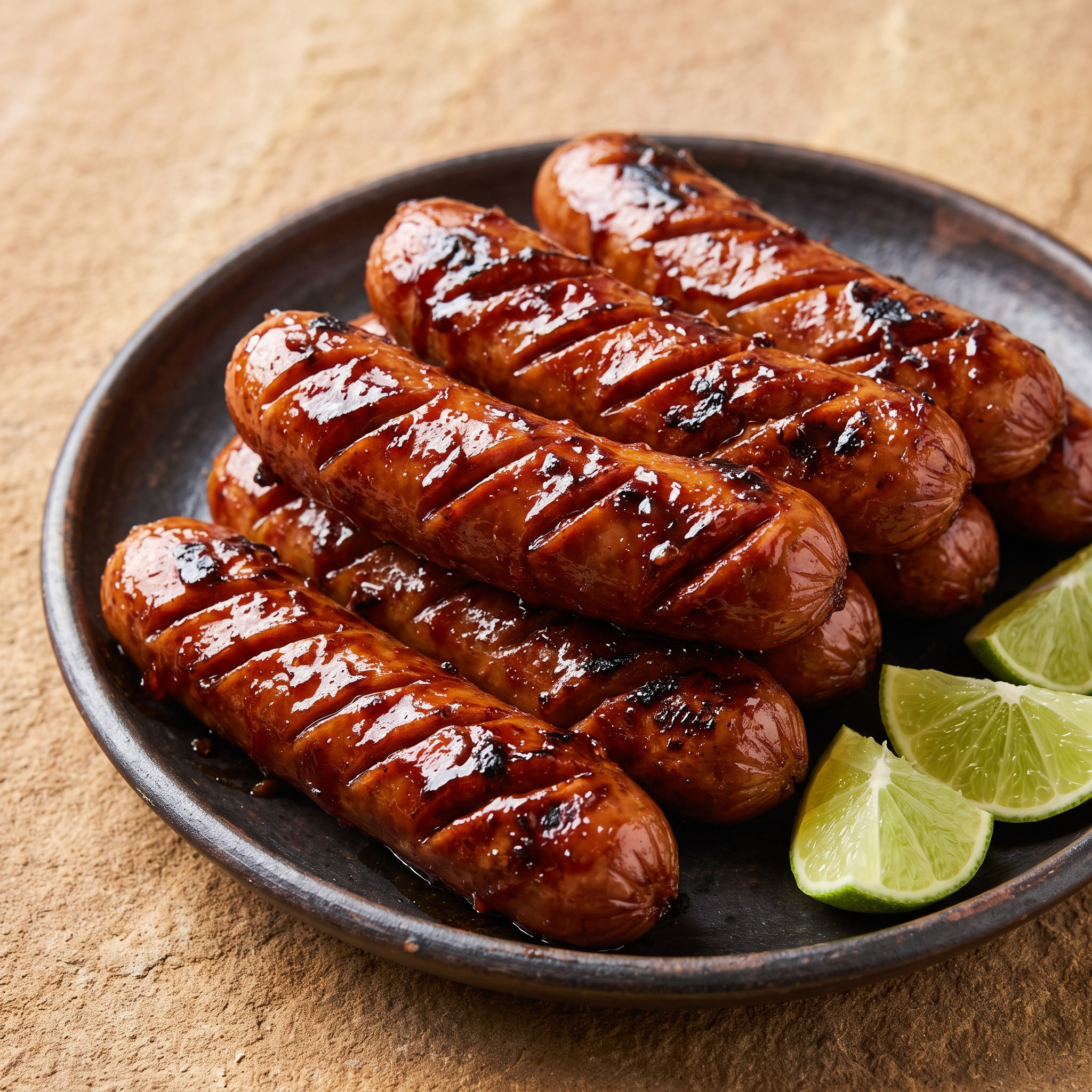 Sosis Bakar mit Kecap-Manis-Chili-Glasur
