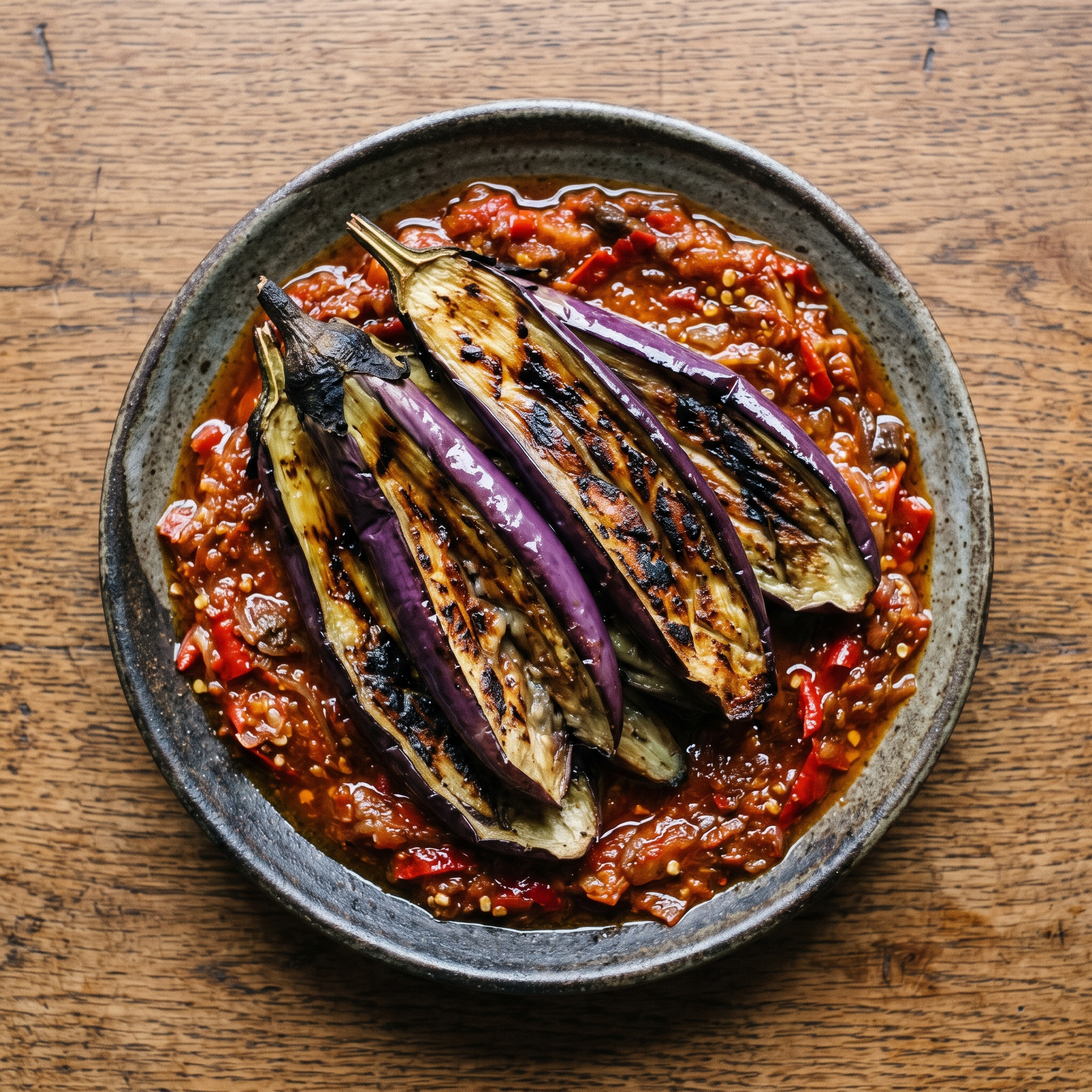Aubergine direkt vom Rost: Terong Bakar Sambal Terasi